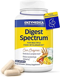 Enzymedica Digest Spectrum, Advanced Digestive Enzymes for Women and Men, Supports Digestion and Multiple Food Intolerances, Fast-Acting Formula for Gas and Bloating Relief, 120 Capsules FFP