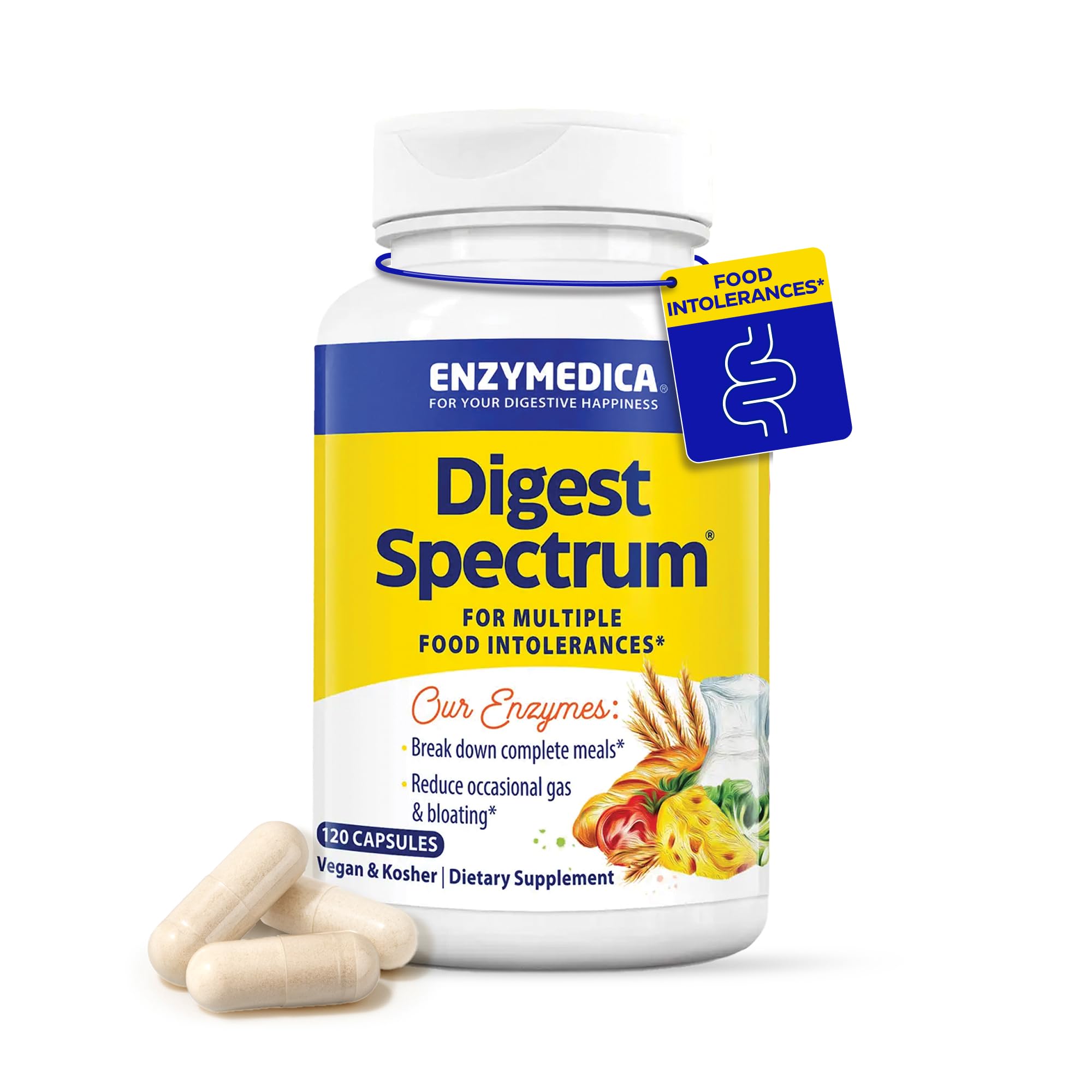 EnzymedicaDigest Spectrum, Advanced Digestive Enzymes for Women and Men, Supports Digestion and Multiple Food Intolerances, Fast-Acting Formula for Gas and Bloating Relief, 120 Capsules FFP