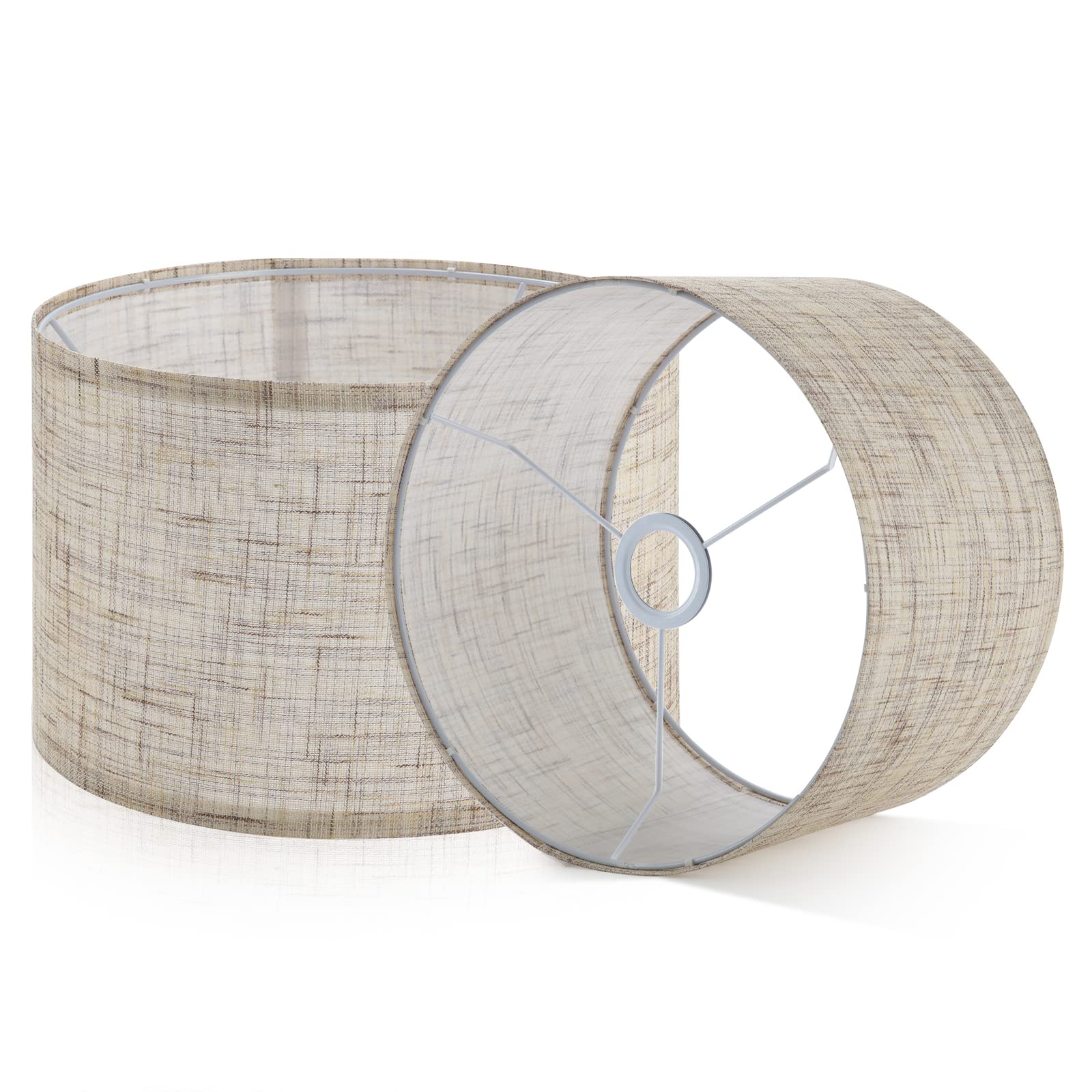 YISUN Lamp Shades Set of 2, Brown Lampshades Natural Linen Hand Crafted, Classic Style 11.8x11.8x7.9 inch, Drum Lamp Shade, For E26/E27 Lampholder Lampshade, Linen Blend Brown