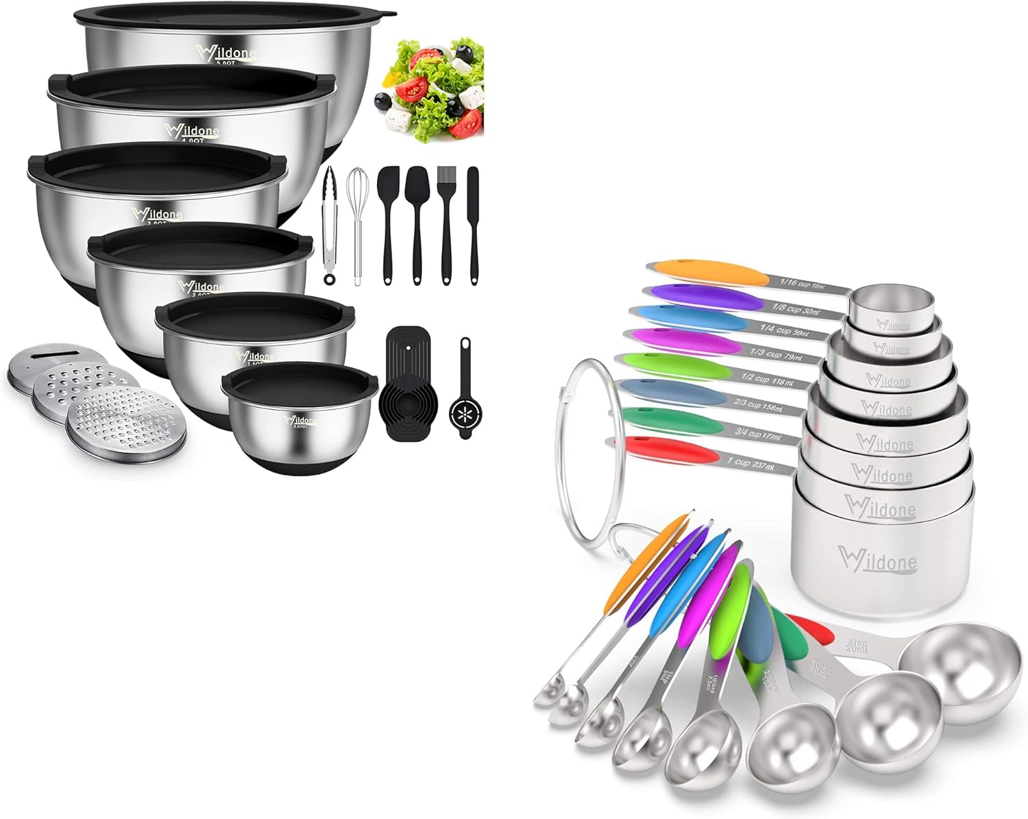 Wildone Mixing Bowls with Airtight Lids 22 PCS and Measuring Cups & Spoons Set of 16