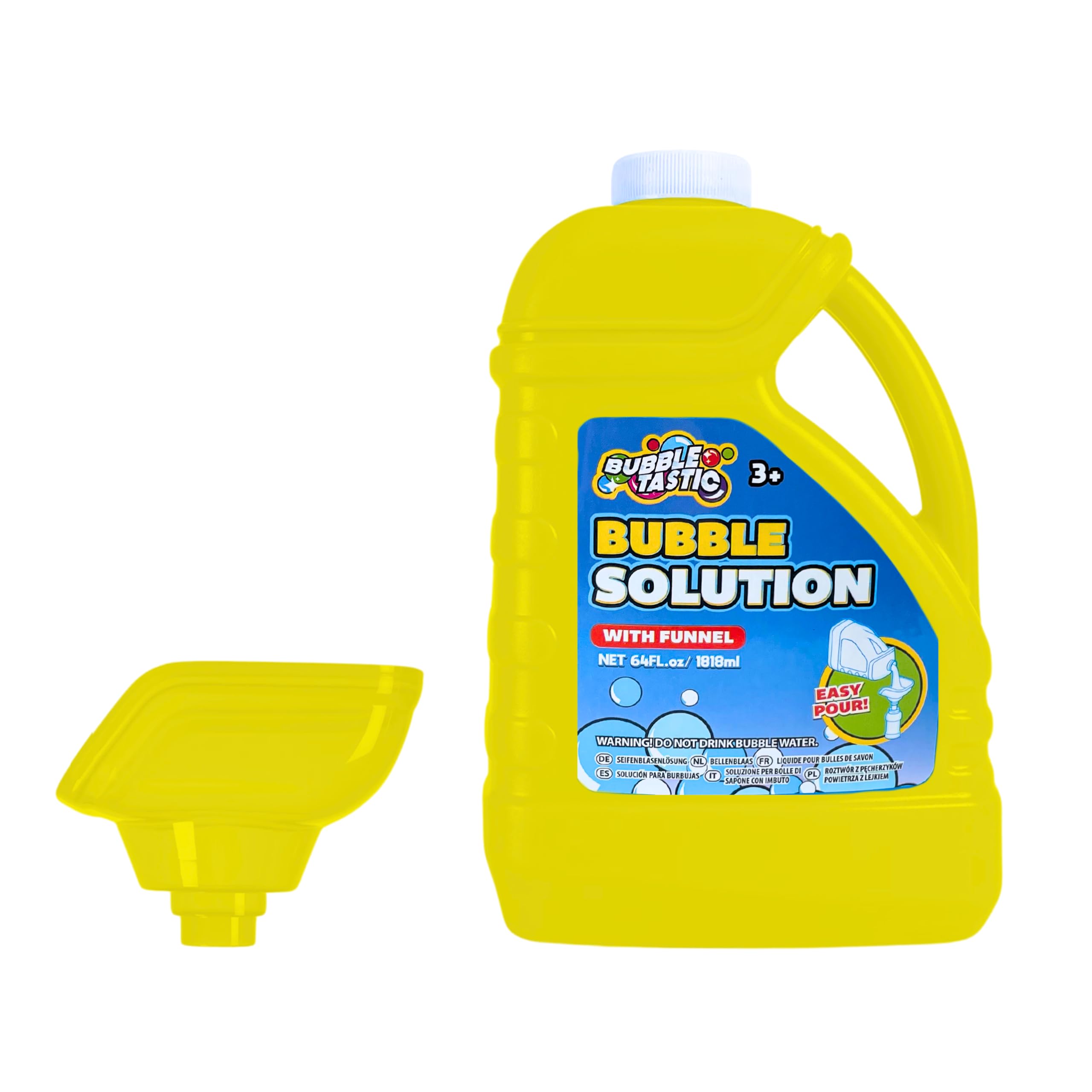 Bubbletastic Solución de Burbujas para Niños, Recambio para Maquina de Burbujas Pistola Burbujas, Juguete Verano Infantil, Garrafa Pompas Jabon Gigantes, Incluye Embudo | 1.8L | Amarillo