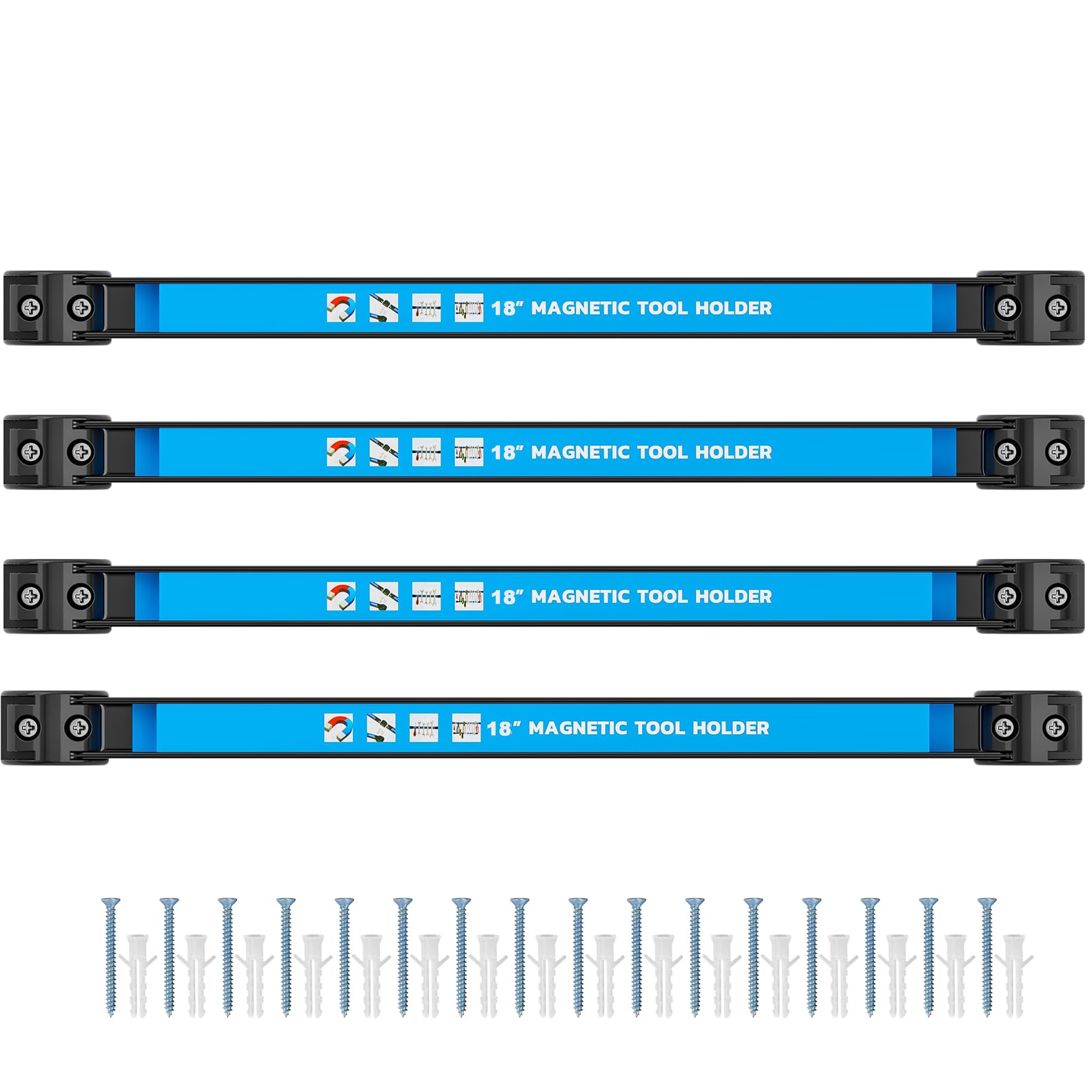 GREBSTK 18 IN Magnetic Tool Holder Strip Heavy Duty Magnetic Tool Bar Metal Tool Organizer Rack with Mounting Screws, 4PCS