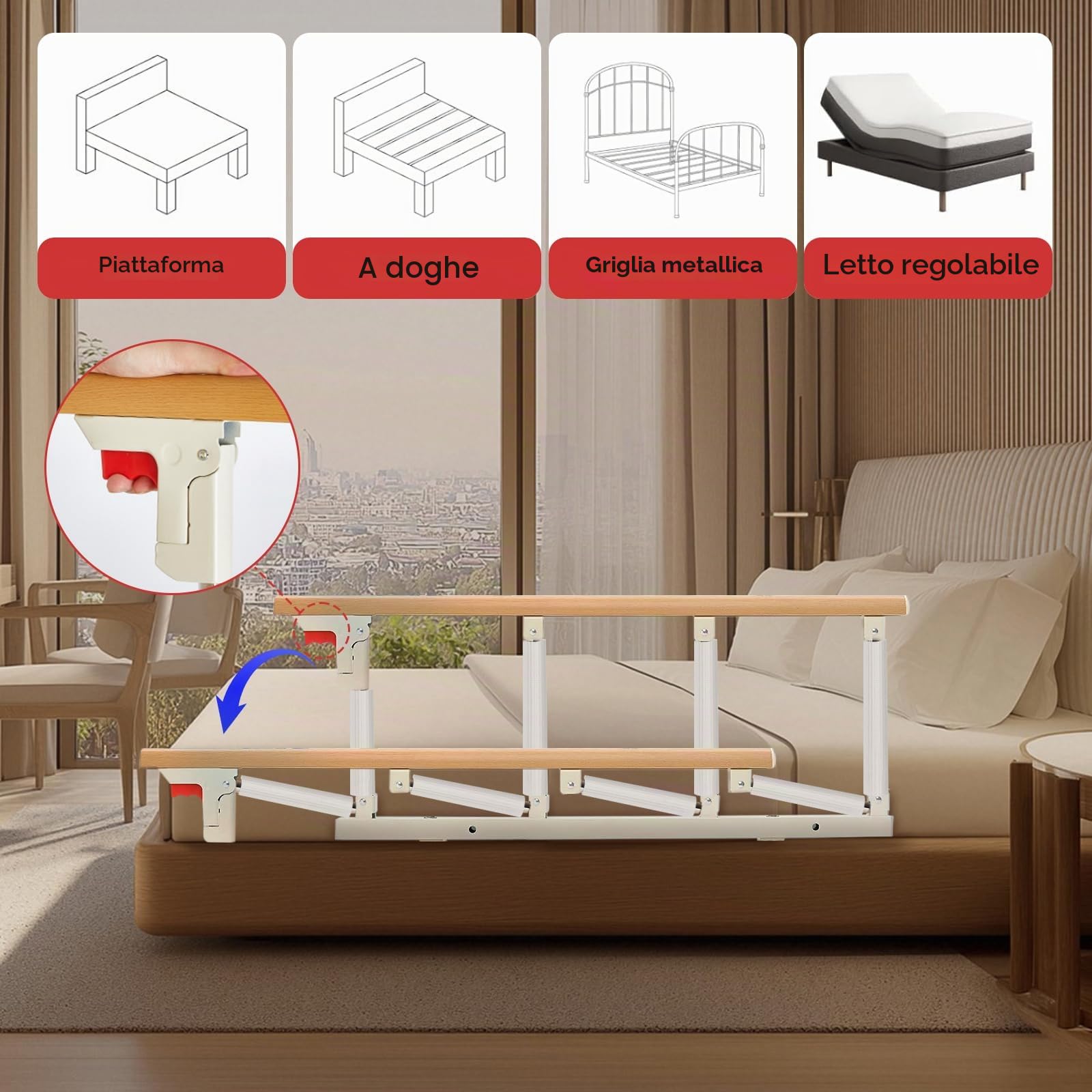 Sponda letto anziani anticaduta,sponde letto anticaduta pieghevoli,Sponda letto bambini,protezioni laterali,sponda letto matrimoniale Adatto per casa e ospedale