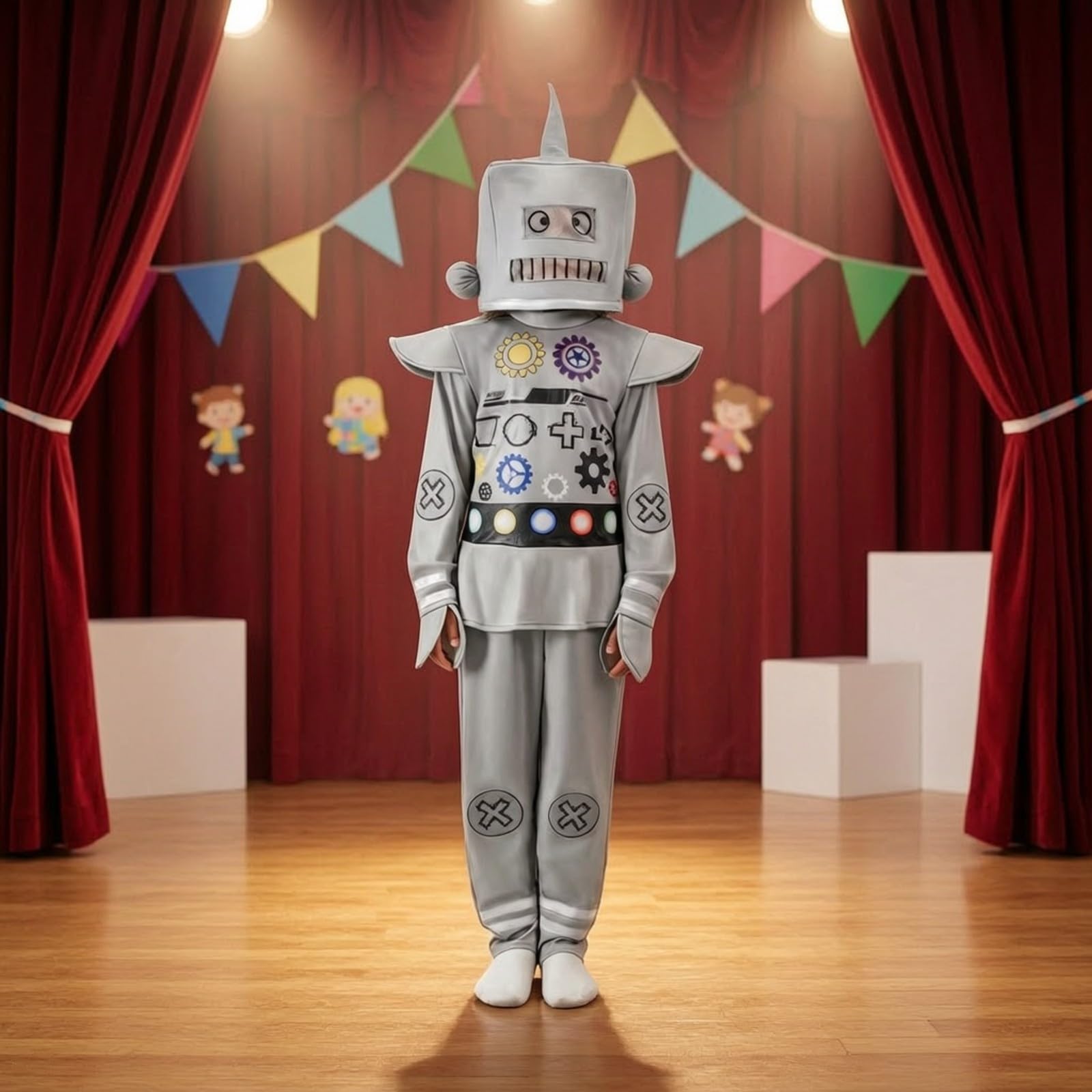 Qianly Tuta da Robot per Bambini Divertente Costume da Robot con Copricapo Futuristico Vestito di Carnevale per lloween
