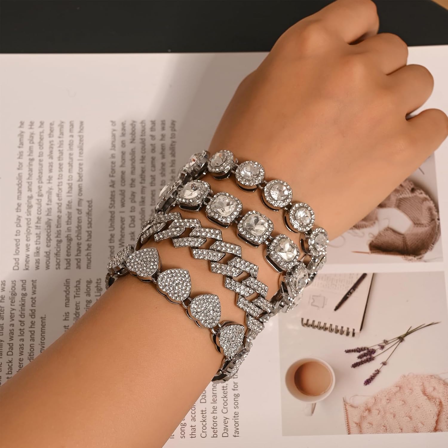 4-PCS Cuban Link Bracelets for Women,Diamond Tennis Bracelet Set,14K Gold Plated Layered Stackable Jewelry, Adjustable Bling Gift Set for Women - Image 7