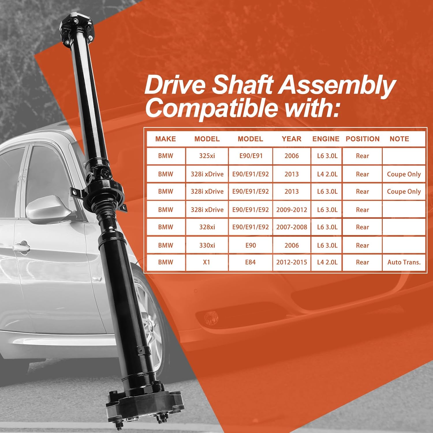 65-7058 Rear Complete Drive Shaft Prop Shaft Driveshaft Assembly Compatible with BMW 330xi 2005-2006, X1 2012-2015, Replace OE 26107527376, 26107573482