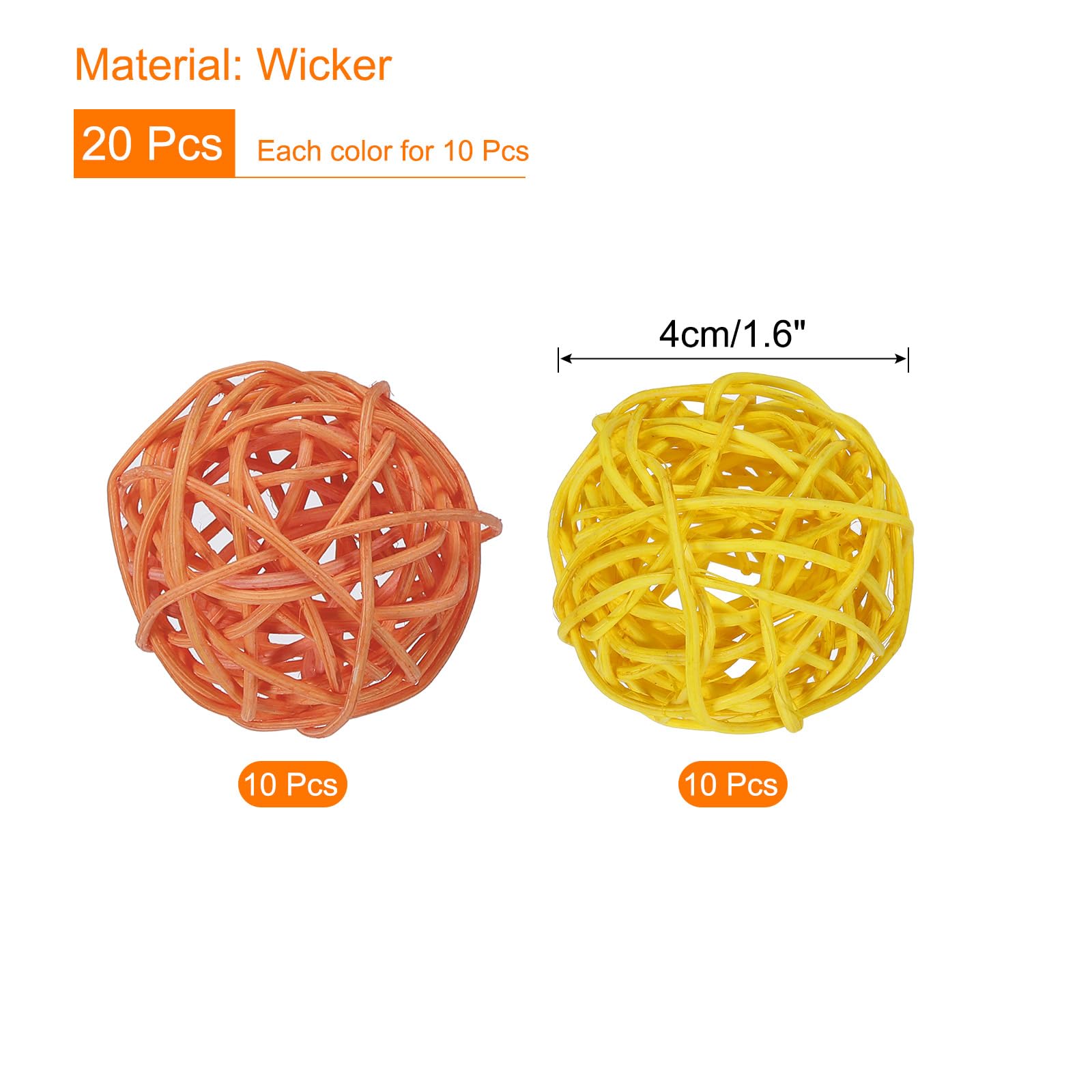 uxcell Set of 20 Pcs Wicker Rattan Balls 1.6 Inch Rattan Decorative Balls for Centerpiece Bowls Vase Fillers Home Decor Yellow,Orange