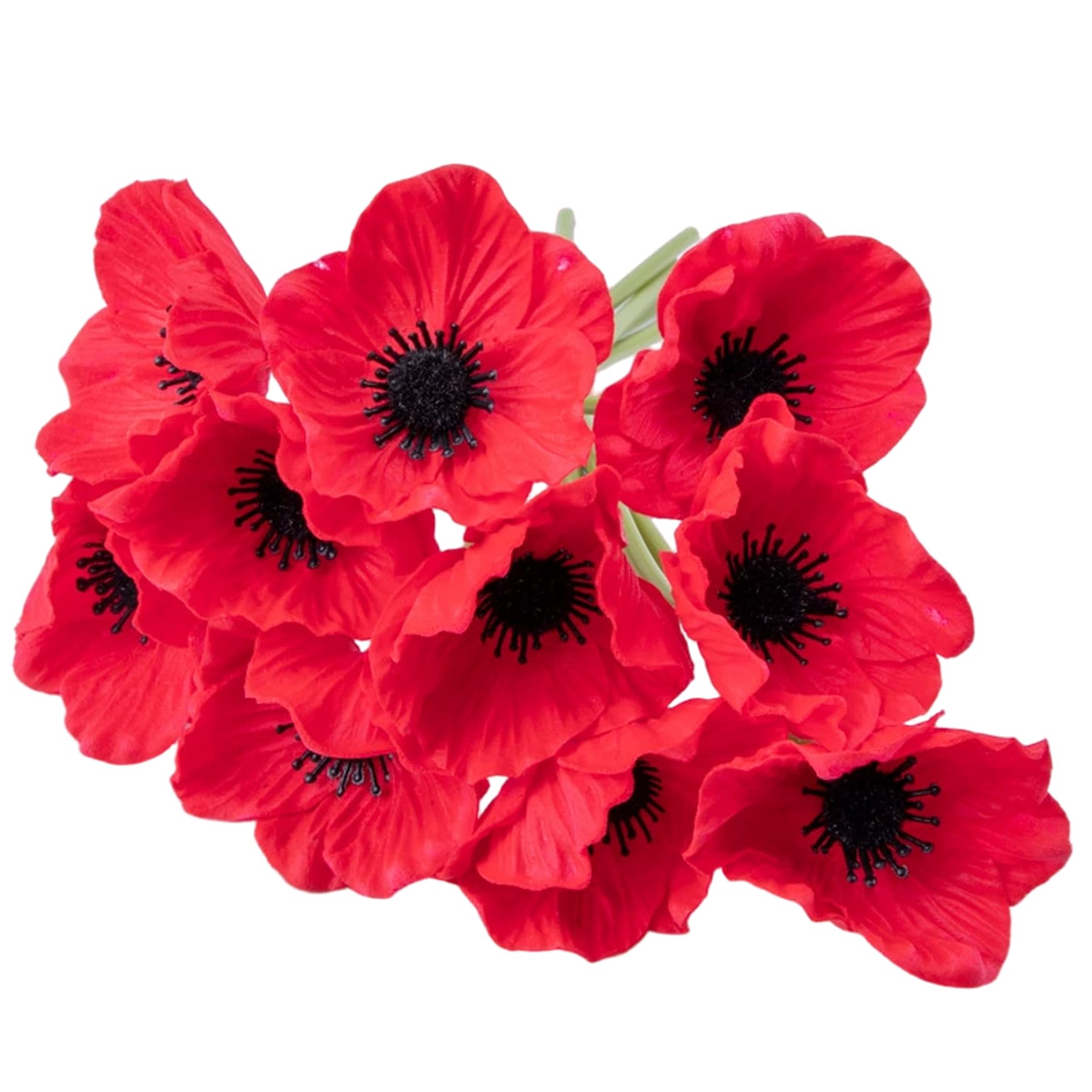 Faroby 10PCS Artificial Poppies 12in, Lifelike Red Artificial Flowers with Stems, Decorative Silk Poppies for Home Memorial Day Wedding