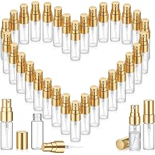 50 Pack 3ml Empty Mini Glass Spray Bottle,Mini Clear Spray Vials Portable Travel Sample Containers Glass Fine Mist Perfume Atomizer Empty Refillable Perfume Bottles with Gold Lids for Cleaning, Travel