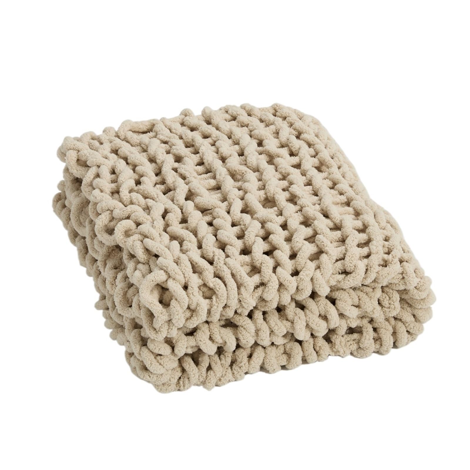 Couverture tricot épais anti-peluche chenille beige pour lit