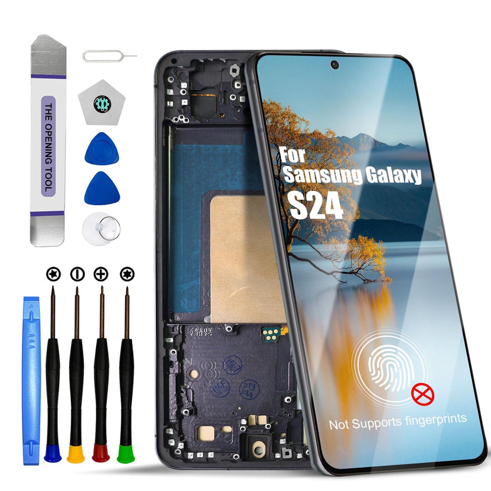 DTD Pantalla para Samsung Galaxy S24 5G LCD SM-S921B, SM-S921B/DS, Montaje con Herramientas (Negro con Marco, sin reconocimiento de Huellas Dactilares)