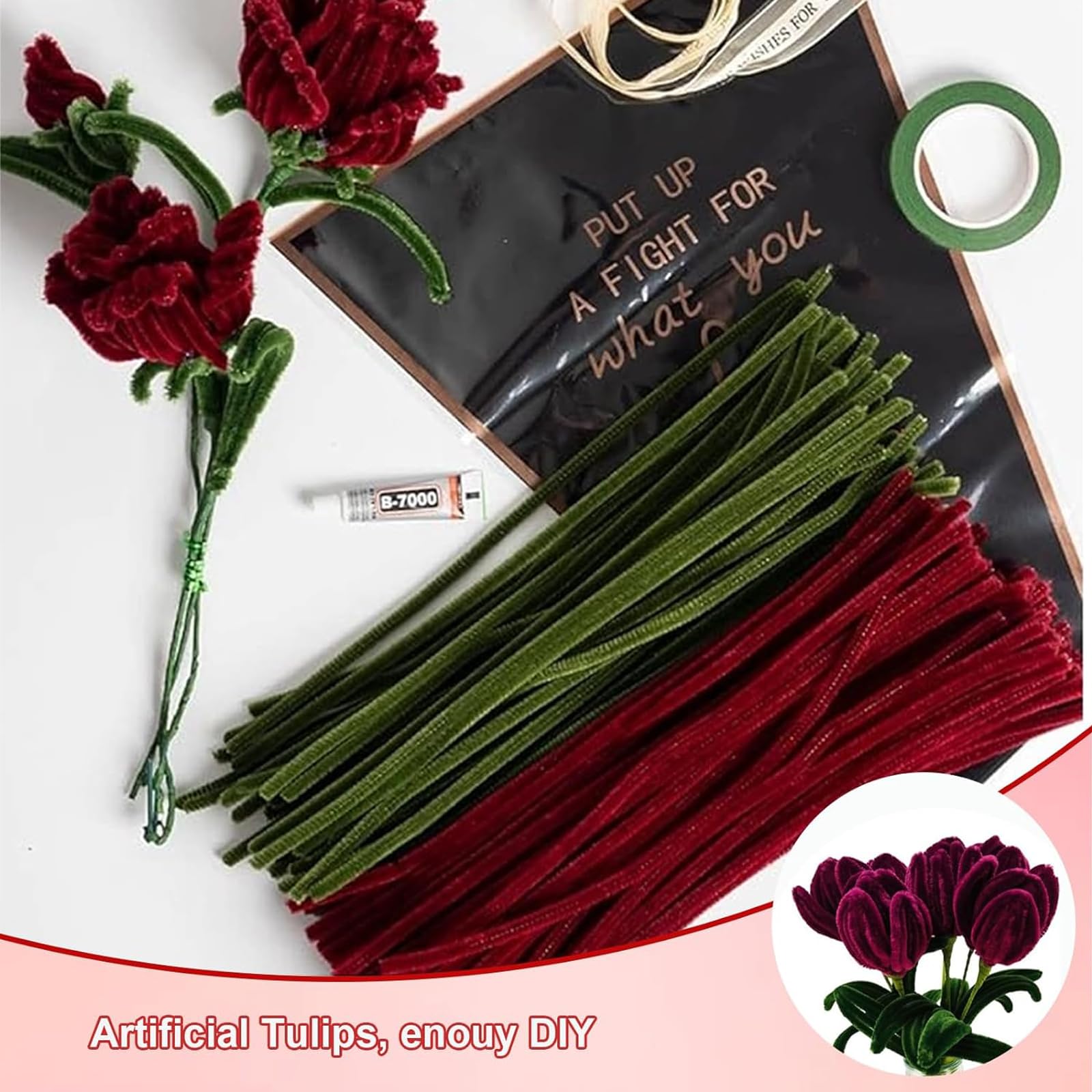 300 pcs pijpenragers voor het knutselen, (twee roze, bladgroen