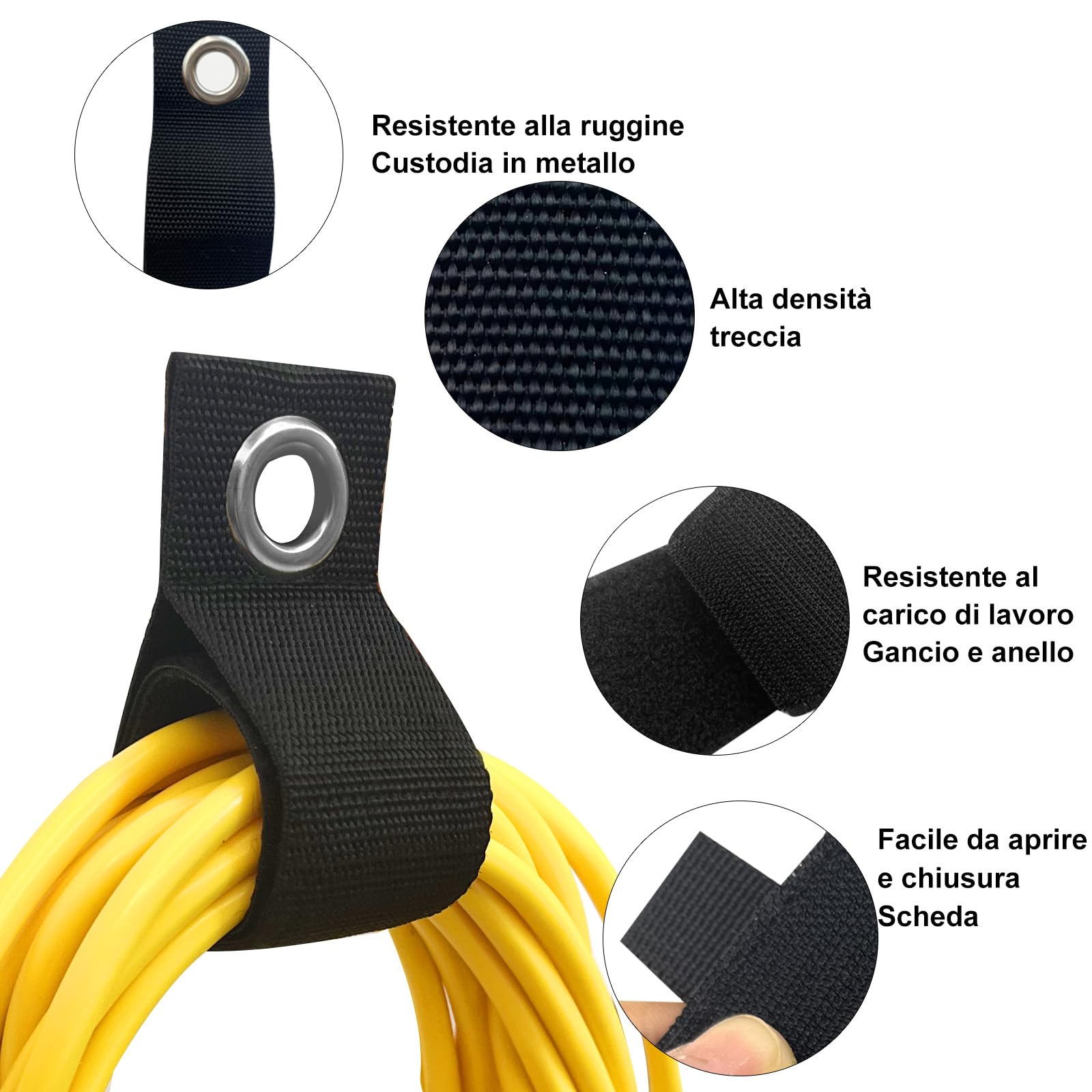 Organizzatore Cavi Per Garage - 6 Cinghie Con Moschettone, Regolabili, Portata 22kg