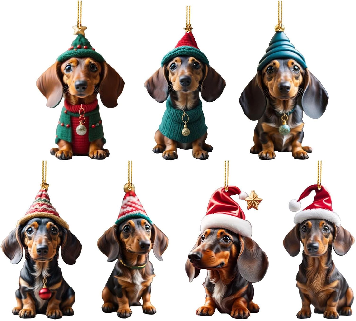 Car Hanging Dachshund Dog, 7Pcs Dachshund Christmas Tree Pendant