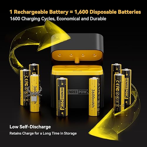 Miniatura 5 de Henreepow Baterías recargables AA de litio, paquete de 8 con caja de almacenamiento de carga integrada, salida constante de 3600 mWh, 1.5 V,