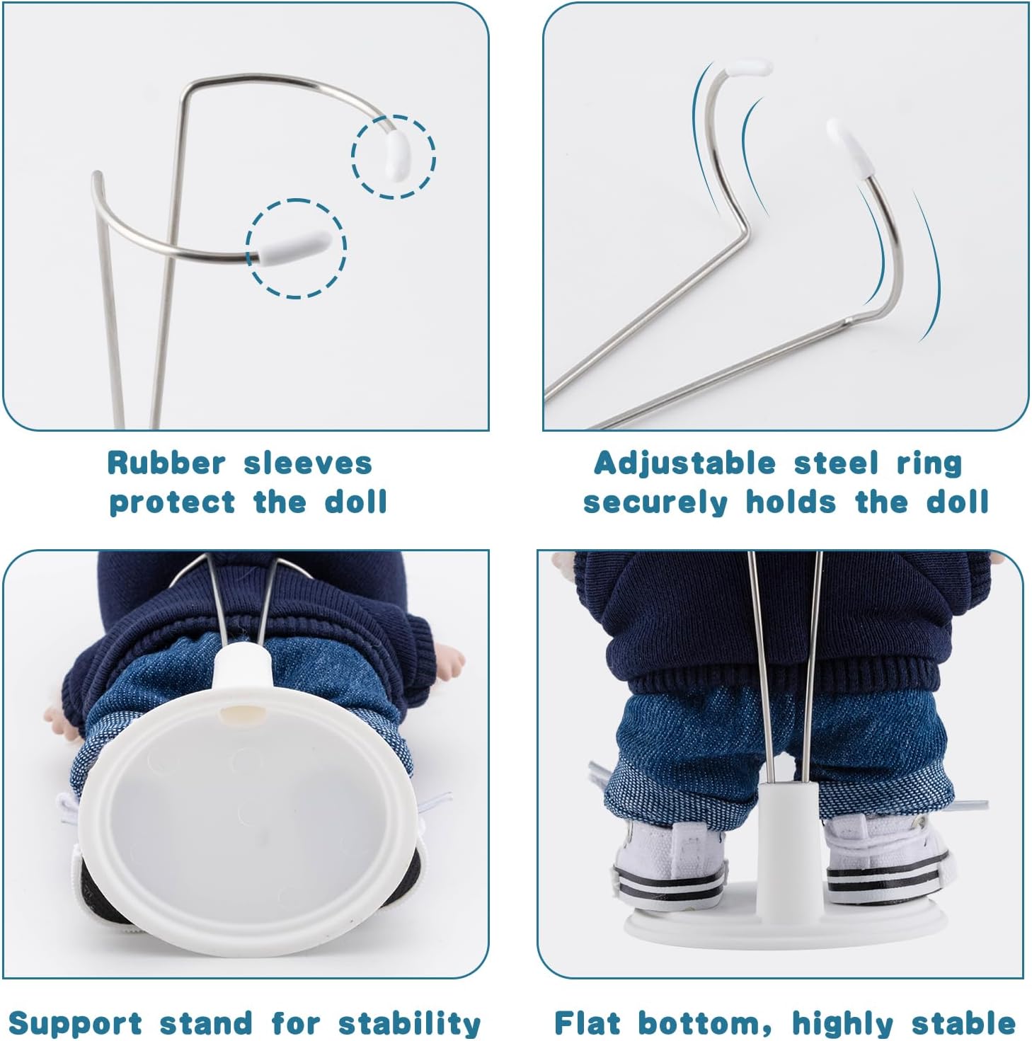 12個パック 調節可能なドールスタンド 6.8インチの人形に対応 ホワイトプラスチックサポートホルダー (人形は含まれません)