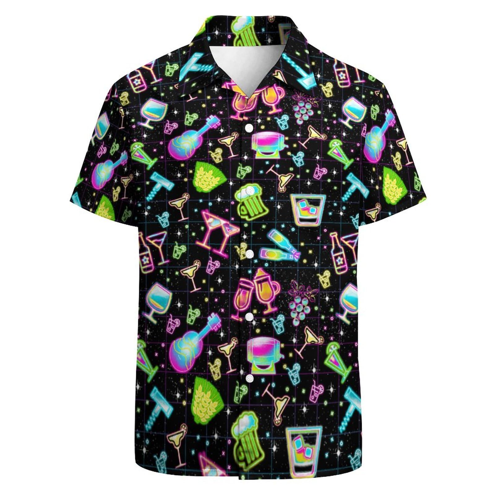 Gadzille Men's Beer Green Neon Hawaiian Shirt For Casual Button Down Shirt Short Sleeve Aloha Beach Shirt Party Shirt, Xxxxxl