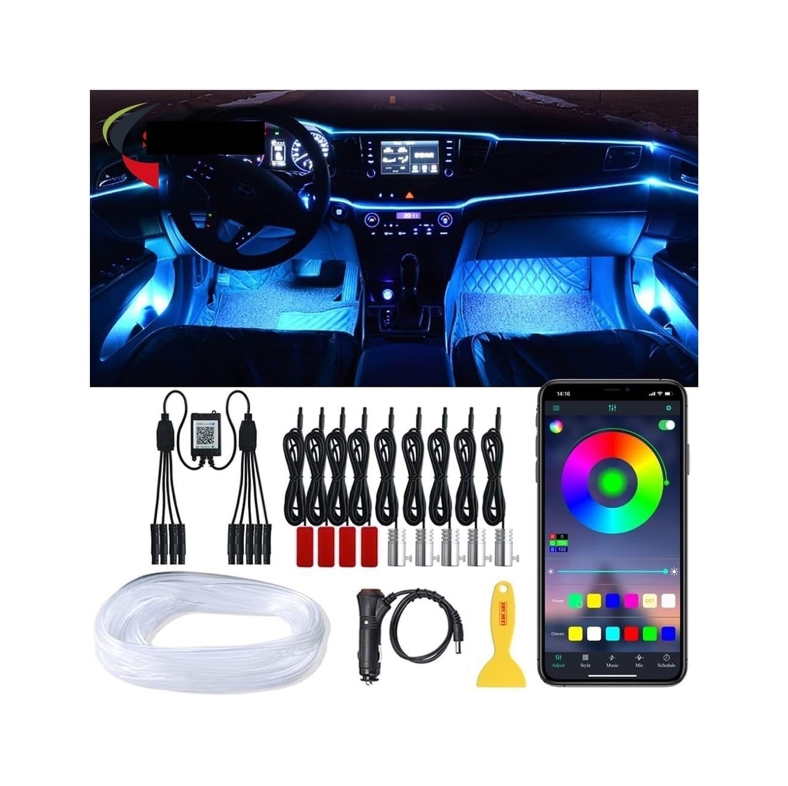 XCZPRKMXY Led Car Ambient Light Modified Colorful RF Neon Mood Lighting Backlight Auto Interior Decorative Atmosphere Light Car Led Light(0ne for Ten)