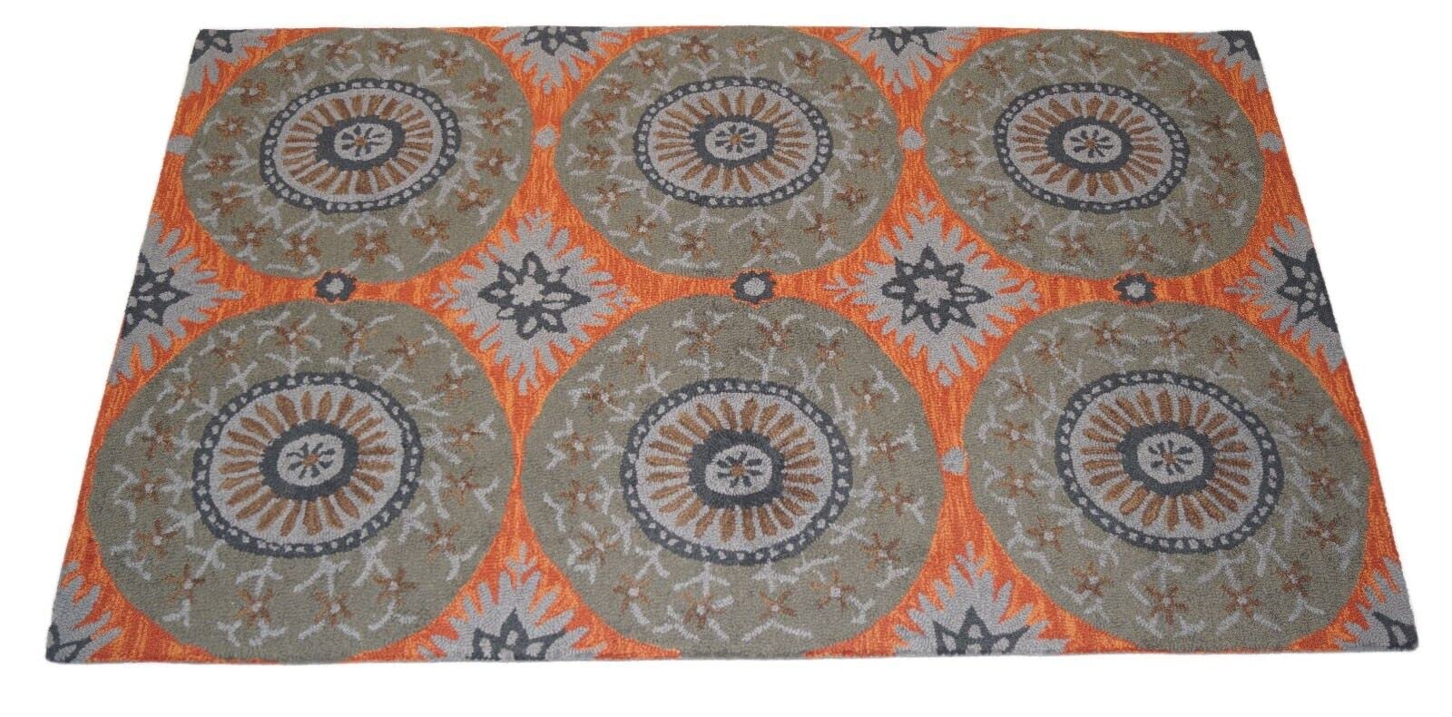 Wollteppich Grau Orange 150 x 240 cm 100% Wolle handgetuftet