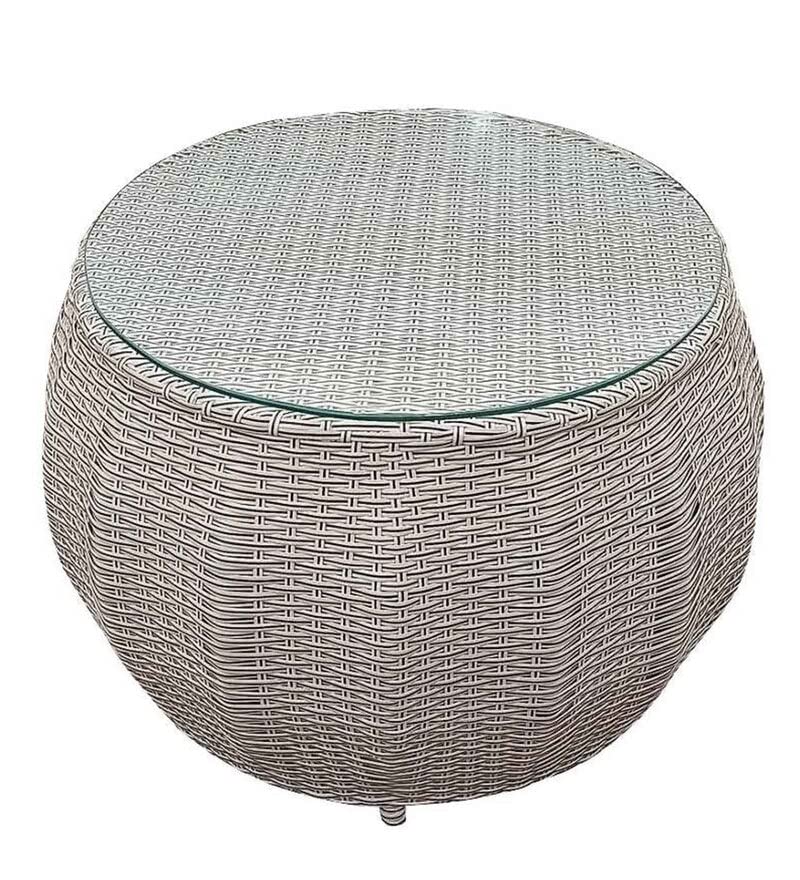Image of Artic Fashion Apple Chairs Table Set 4+1 Wicker Patio Furniture Sets 4 Chair and 1 Table with Cushions for Garden Balcony Bedroom Powder Coated Frame Uv Protected Wicker (Off White+Yellow)