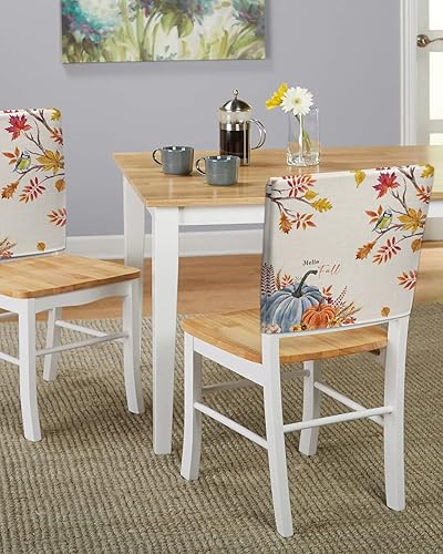 Miniatura 5 de Juego de 6 fundas para silla de comedor, diseño de calabazas azules y naranjas para Acción de Gracias, diseño de hojas de arce, extraíbles para