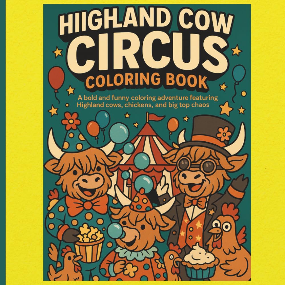 Highland Cow Circus Coloring Book: A bold and funny coloring adventure featuring Highland cows, chickens, and big top chaos