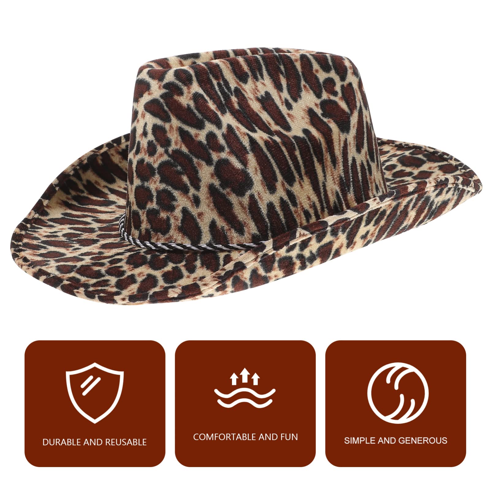 Zerodeko Cappello da cowgirl leopardato per uomo e donna, con motivo leopardato, per carnevale, cosplay e spettacoli teatrali