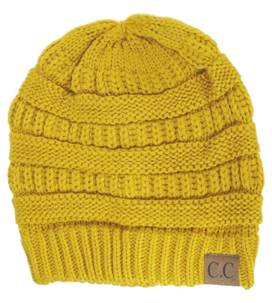 Luxury Divas Black Thick Slouchy Knit Oversized Beanie Cap Hat,One Size,Mustard