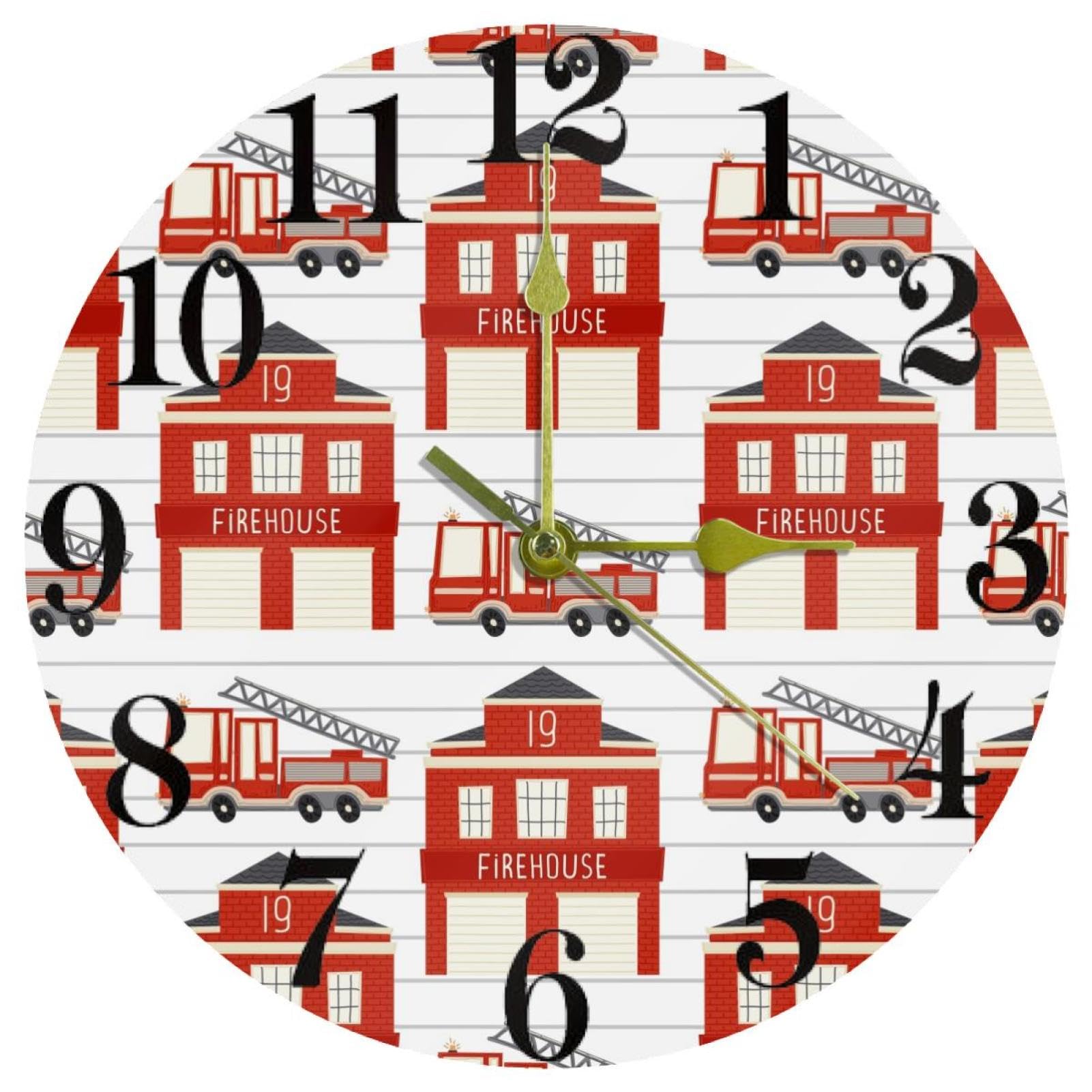 Horloge murale caserne de pompiers ronde à pile pour décorer la cuisine