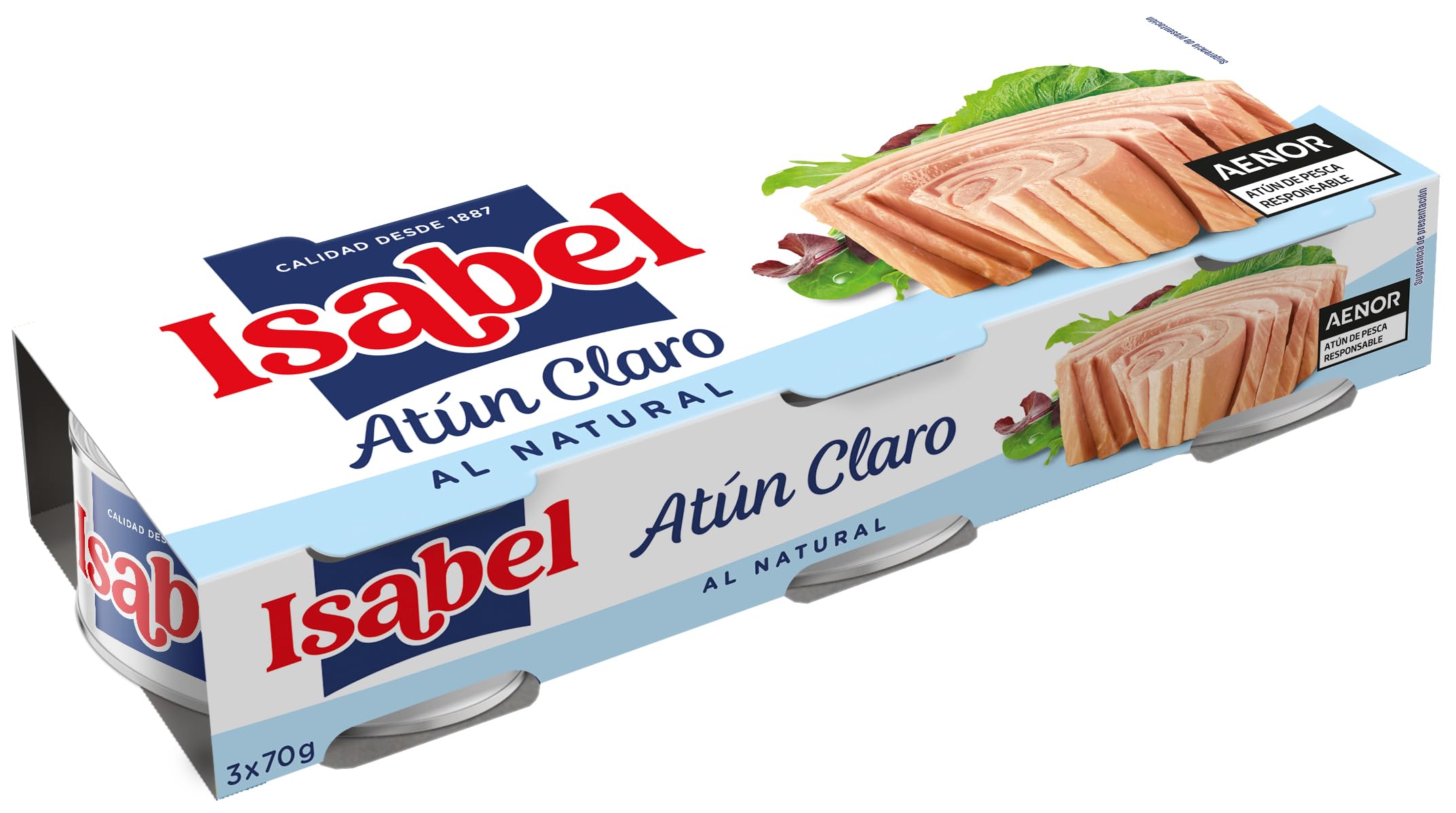 Isabel atún claro al natural, 1 pack de 5 estuches de 3 latas de 65gr