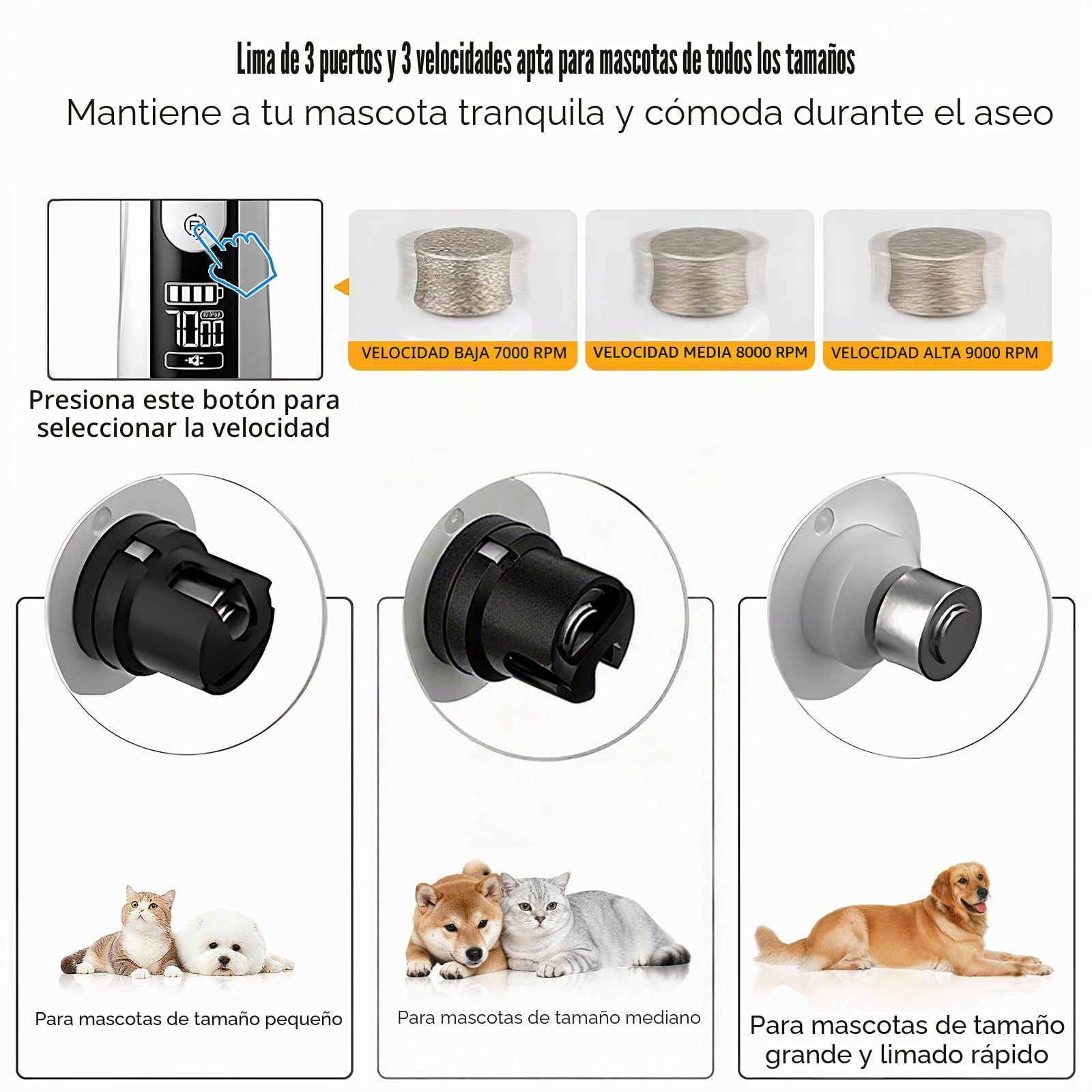 Silent Groom Pro Lima de Uñas 2026 Mejorada con 2 Luces LED y 3 Velocidades Batería 2000mah Profesional Silenciosa Sin Dolor Cuidado y Alisado de Patas para Perros y Gatos Pequeños, Medianos y Grandes
