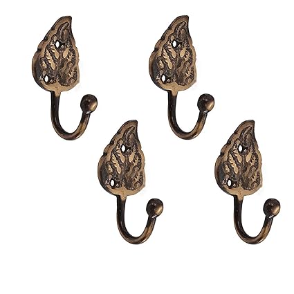 Klaxon Pan Brass Decorative Wall Hanger Hook (Antique Finish) - Pack of 4