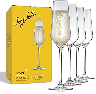 JoyJolt Champagne Glasses Layla Collection, Set of 4 – 6.7 oz Elegant Cr...