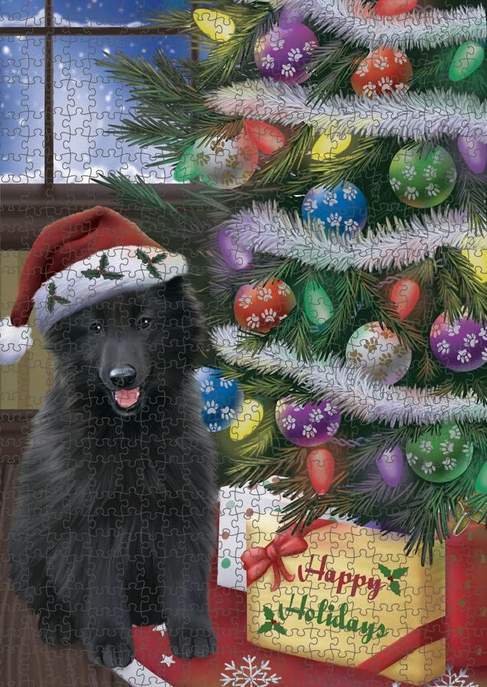 Christmas Tree with Presents Belgian Shepherd Dog Jigsaw Puzzle for Adults - Animal Printed Interlocking Puzzle Game Artwork - Gift for Dog Lover's - 1000 Pcs 29.5"x19.7", PZLE57665