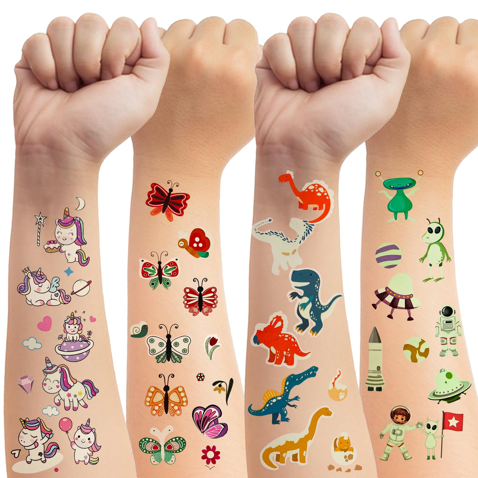 Steemjoey 30 Hojas De Tatuajes Temporales Brillantes Para Niños – Set Mixto Con 6 Temas (Animales, Unicornios, Dinosaurios, Sirenas, Océano, Hadas)