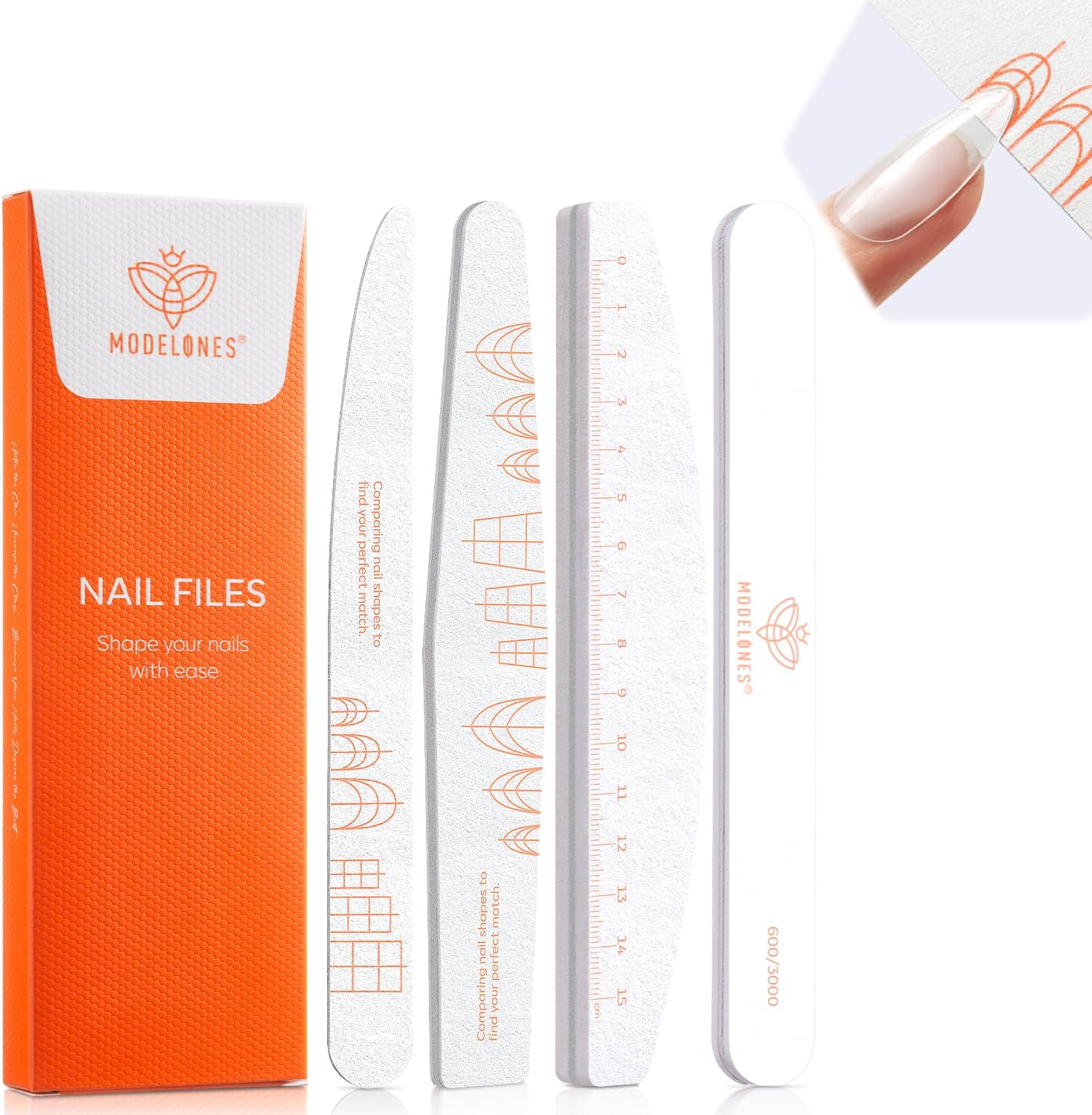 Modelones Nail Files and Nail Buffers Blocks 4 PCS, Double Side Trimed & Shaped Emery Board 100/150/180 Grits 600/3000 Nail Shine Polishing Stick, Reusable Washable Anti-bend Anti-drop Particles White Modelones Nail Files and Nail Buffers Blocks 4 PCS, Double Side Trimed & Shaped Emery Board 100/150/180 Grits 600/3000 Nail Shine Polishing Stick, Reusable Washable Anti-bend Anti-drop Particles White