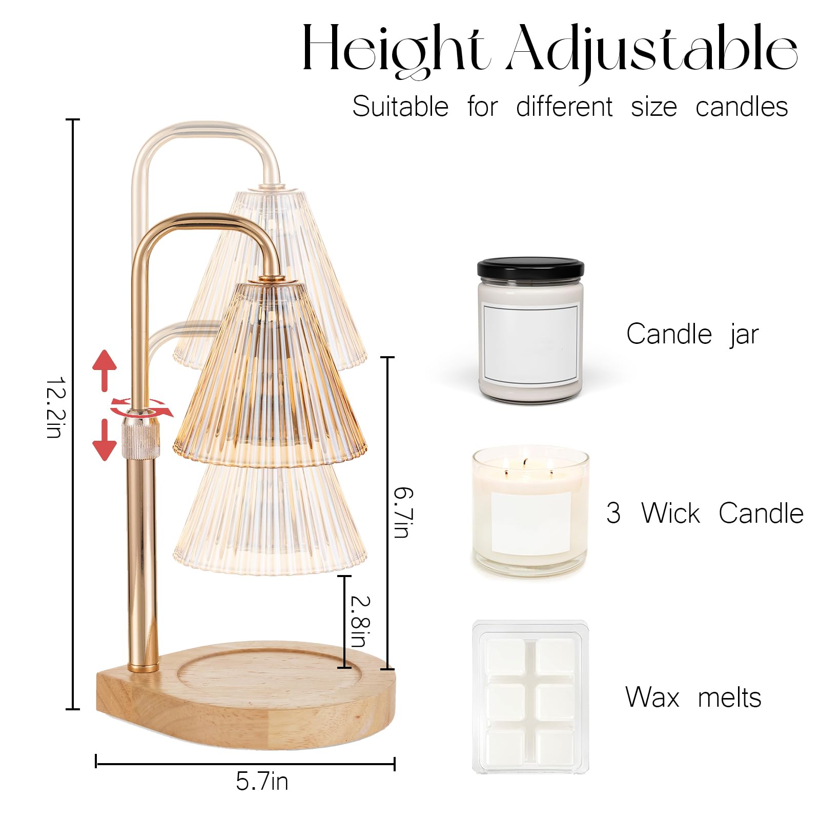 Candeldo Candle Warmer Lamp with Timer: 2 Pack Height Adjustable Candle Lamps with 4 Bulbs Dimmable Wax Melt Warmer Home Bedroom Office Decor Mothers Day Mom Gift for Women