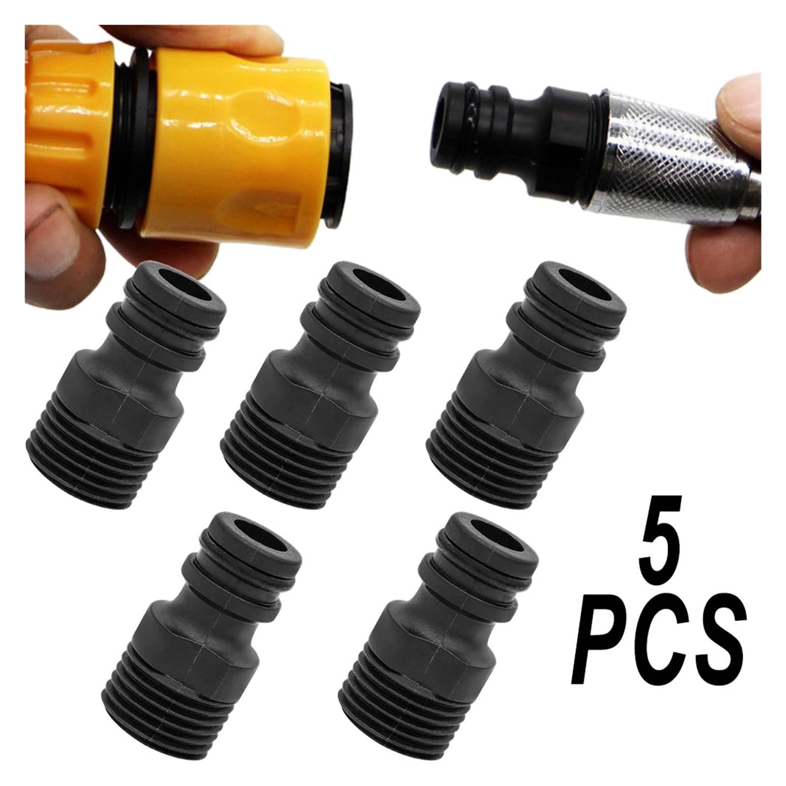 Adaptador de grifo roscado de 1/2" de acoplamiento rápido de plástico, 5 unidades | Accesorios rápidos de plástico para accesorios de tuberías de agua de jardín.
