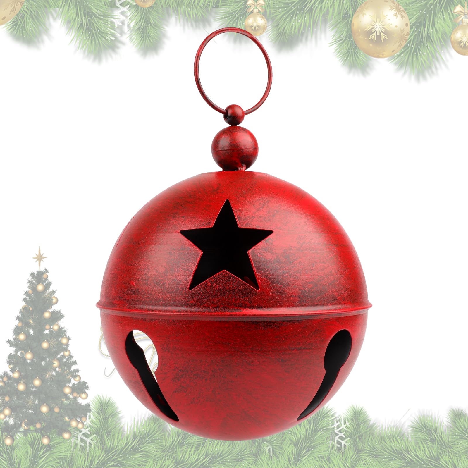 YiYa Big Christmas Decoration Bells Large Craft Bell Ornament with Star 9.4x12.2 Inch Christmas Jingle Bells for Xmas Holiday Tree Doorway Home Garden Decor(Red)