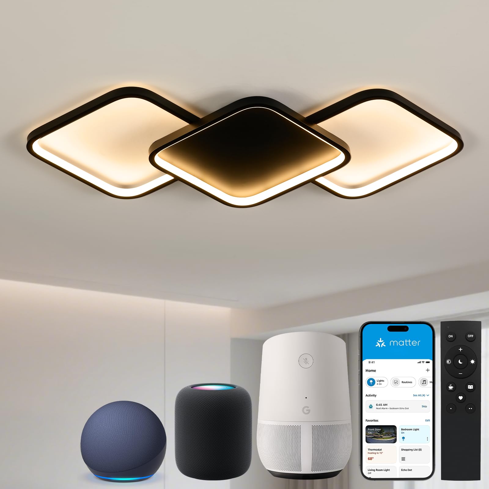 Sky angle Inteligentna lampa sufitowa LED, sterowanie głosowe Alexa/Google Home, możliwość ściemniania, oświetlenie LED do salonu, sypialni, łazienki, kuchni
