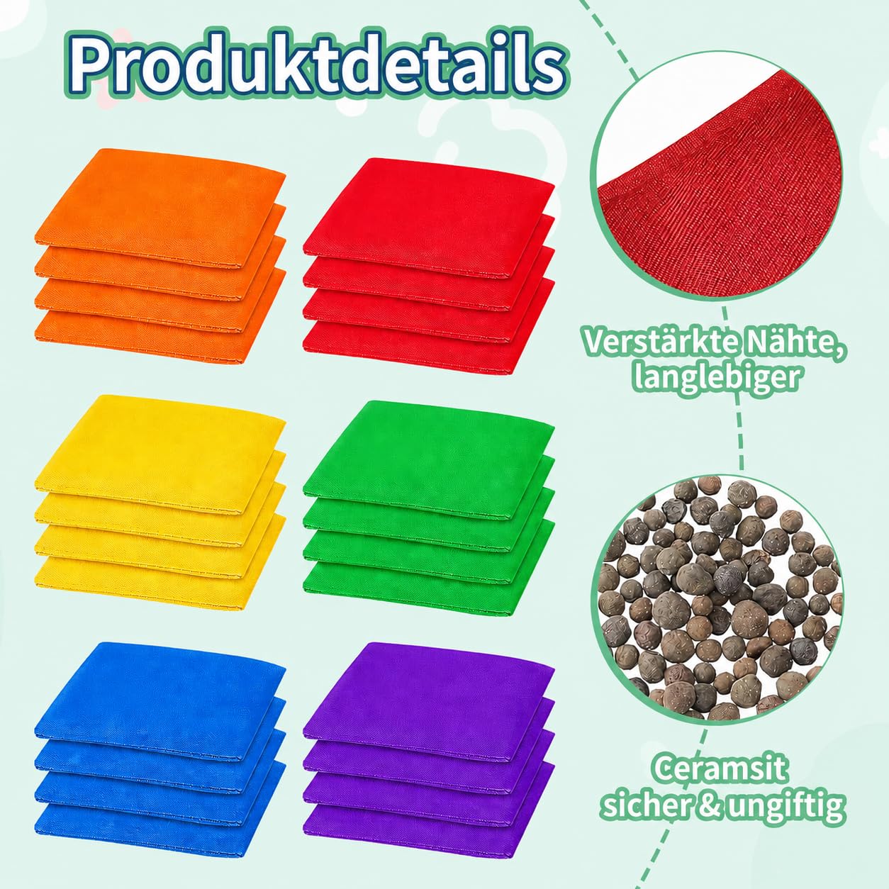 24 Stück Cornhole Säckchen, Wurfsäckchen Bohnensäckchen Set 15 x 15 cm Nylon Sitzsack Werfen für Familienfeiern, Wurfspiel, Outdoor, Garten