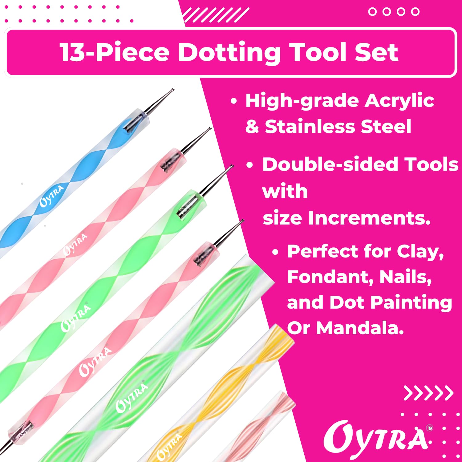 Oytra Mandala Dotting Tool Set 13 Piece for Clay Modelling Nail Art Sculpting Shaping Lippan Acrylic Stylus Tools for Painting Sculpture Pottery Craft
