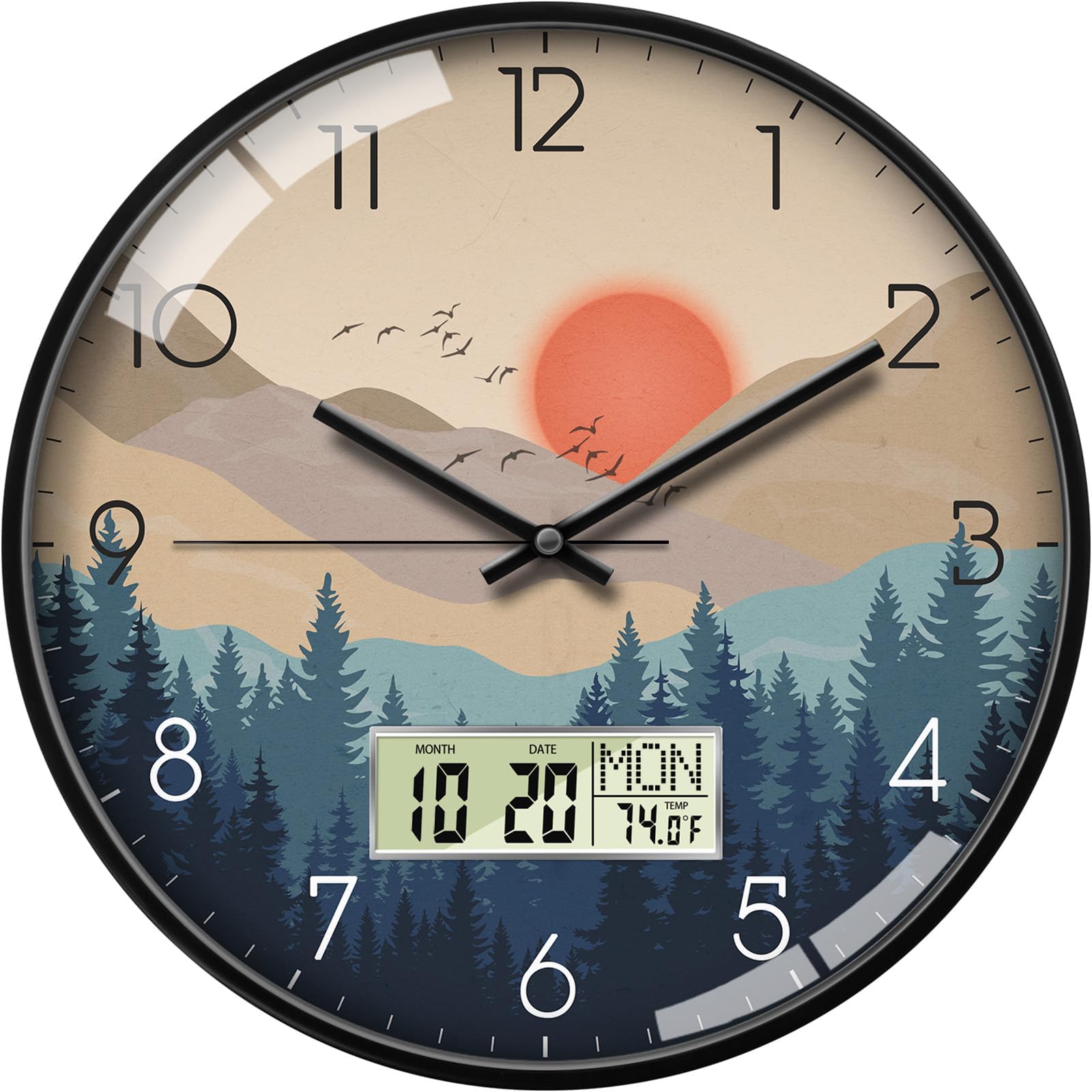 SCOAGE Wilderness Sunset Art Wall Clock with LCD Display