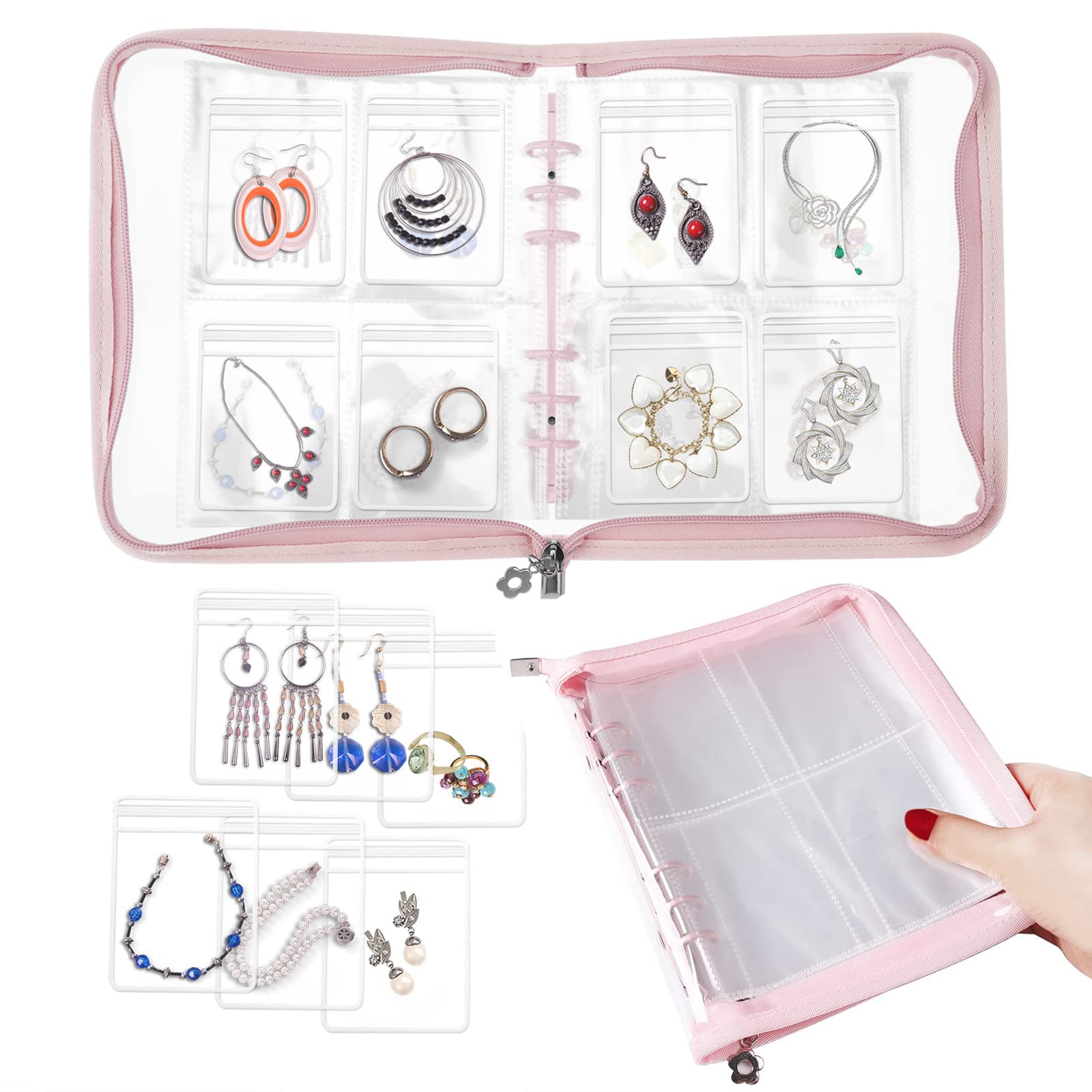 Sponsored Ad – Sweet seven Transparent Jewelry Storage Book , with 70 Grids + 60 Thicken PVC Bags for Rings, Necklaces, Bracelets, Studs, and Earrings, Portable Anti-Oxidation Travel Organizer with Zipper Closure