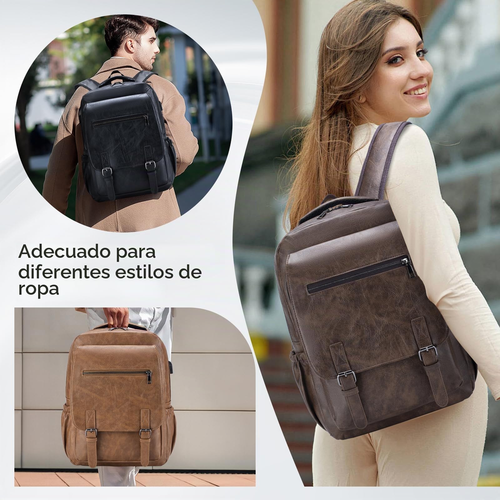 Mochila de Cuero Viaje Cabina Avion 40x30x15cm British Airways Wizzair Eurowings Vueling, Impermeable Pequeña Mochilas Equipaje de Mano Mochila Ordenador Portatil 15,6 Pulgadas