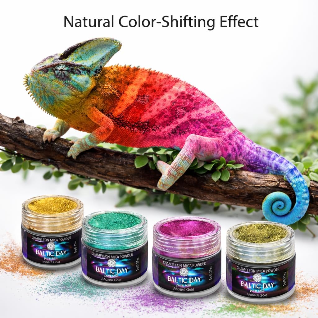 BALTIC DAY - Chameleon Mica Powder, 8 Jars of Color Shift Mica Set - Epoxy Resin Color Pigment - Chameleon Powder Glitter - Holographic Mica Powder for Resin - Image 4