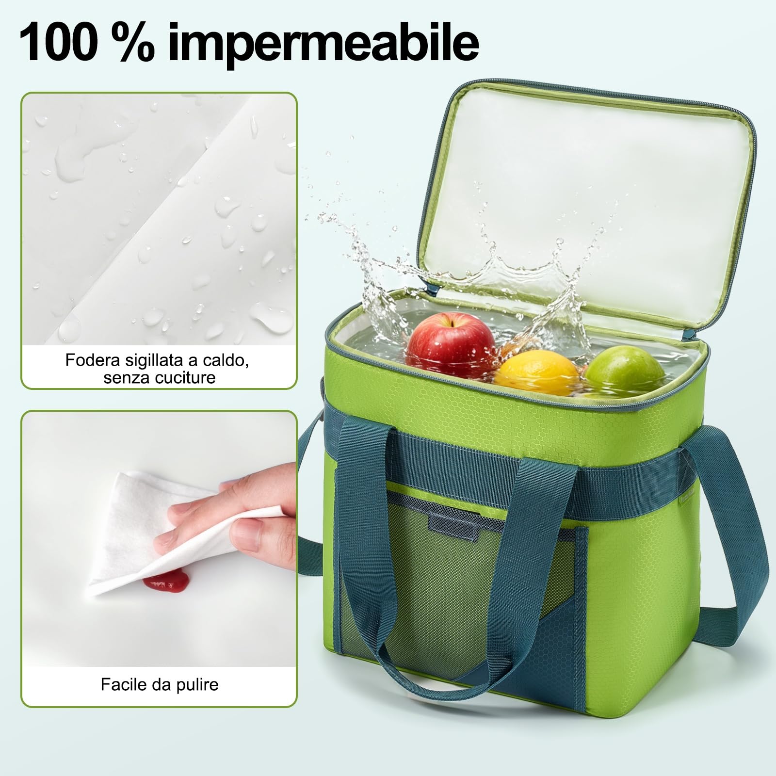 Borsa Termica 30L per Picnic, Campeggio, Spiaggia, Verde | Isolamento termico avanzato, Cinturino imbottito e manici rinforzati