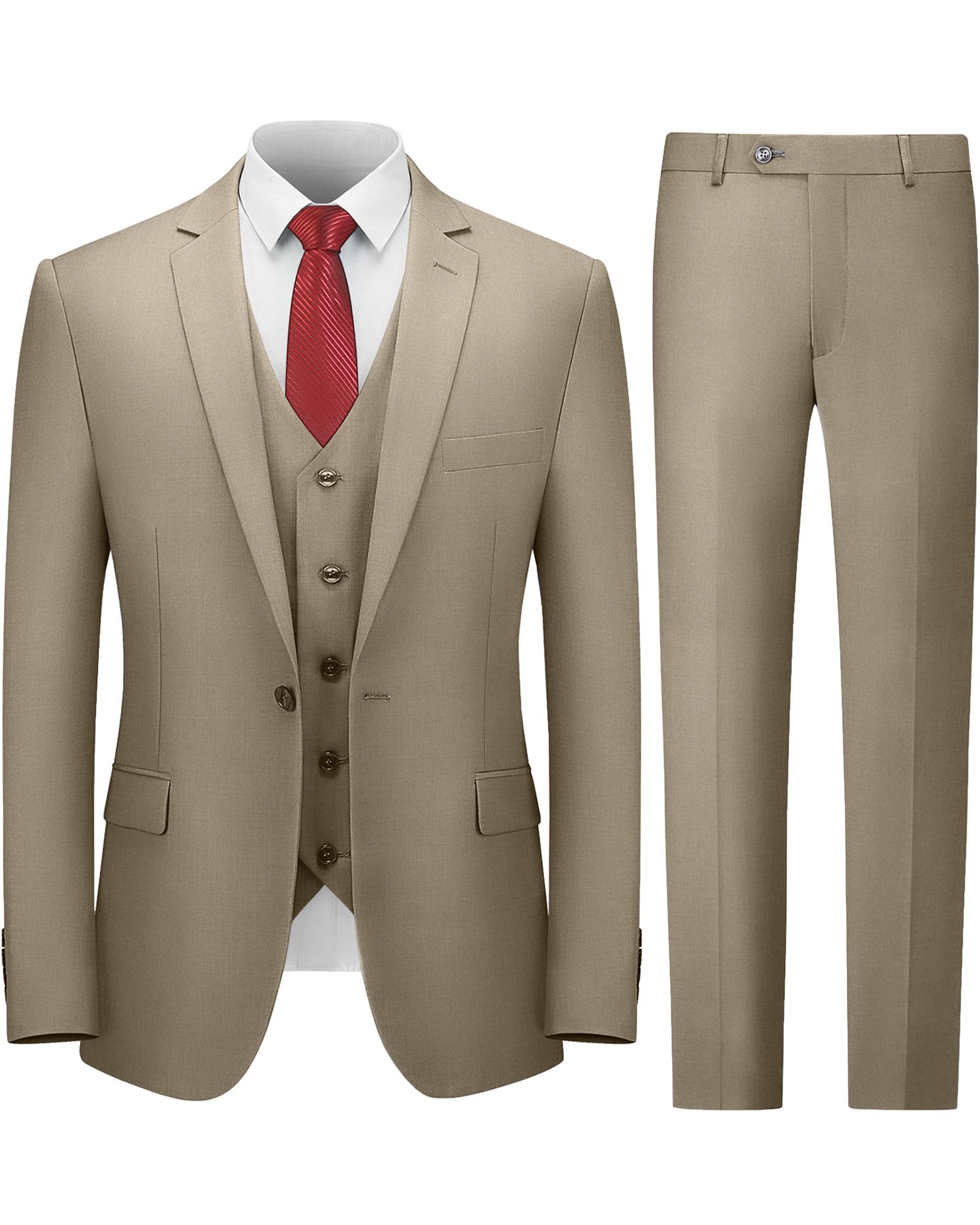 Cooper &amp; Nelson Men's Suit Slim Fit, 3 Piece Suits for Men, One Button Solid Jacket Vest Pants with Tie, Tuxedo Set