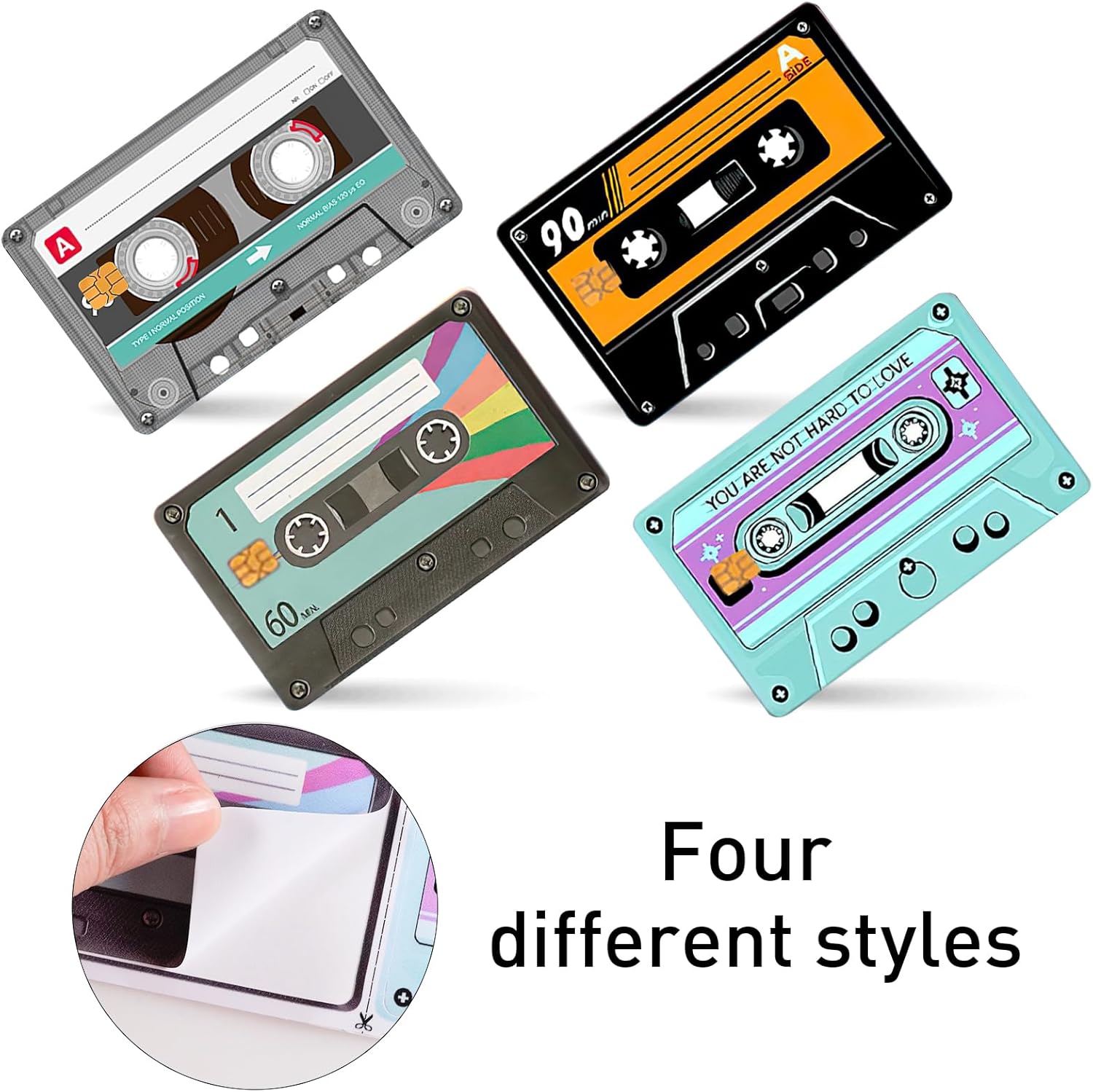 4PCS Audio Tape Credit Card Skin Stickers Set, Waterproof Debit Card Sticker 80s 90s Tape Recorder Themed Credit Card Bank Card Sticker Skins - Image 4