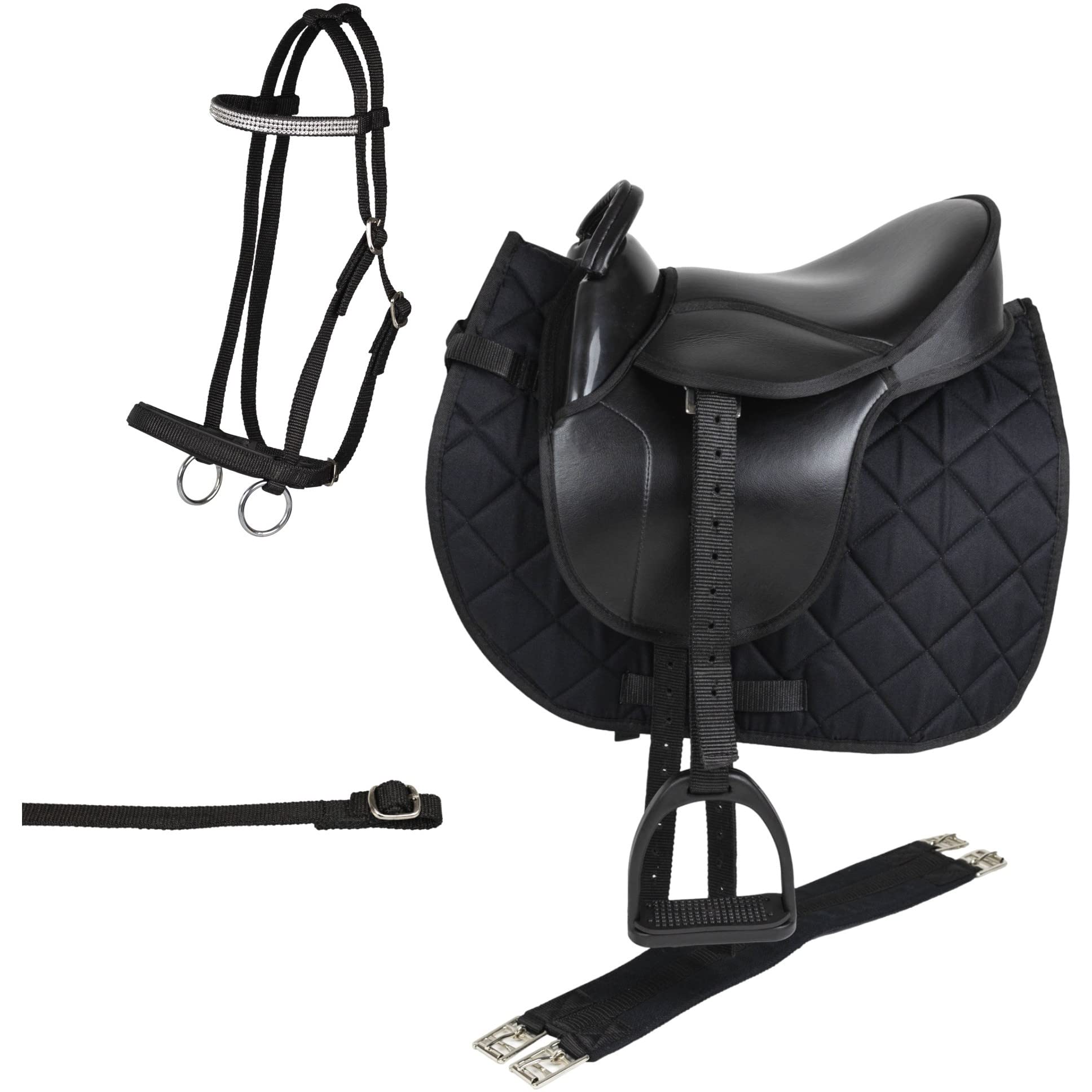 Holzpferd Sattel Set Advanced Kunstleder Schwarz Größe 12"